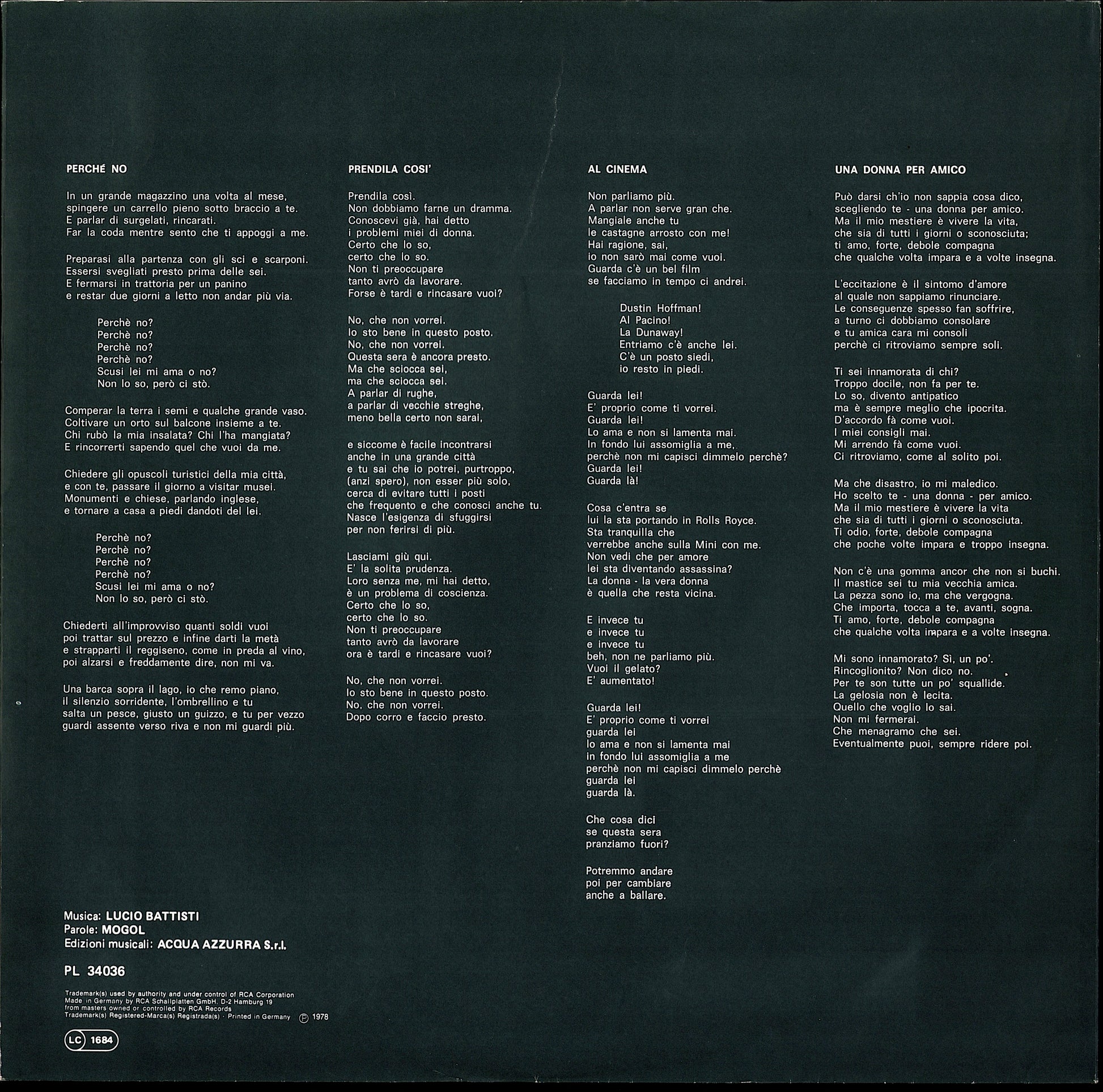 Lucio Battisti – Una Donna Per Amico Vinyl LP