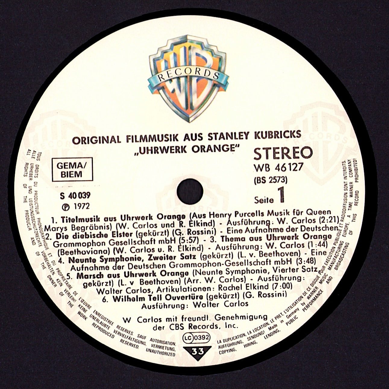 Stanley Kubrick's A Clockwork Orange Music From The Soundtrack Vinyl LP