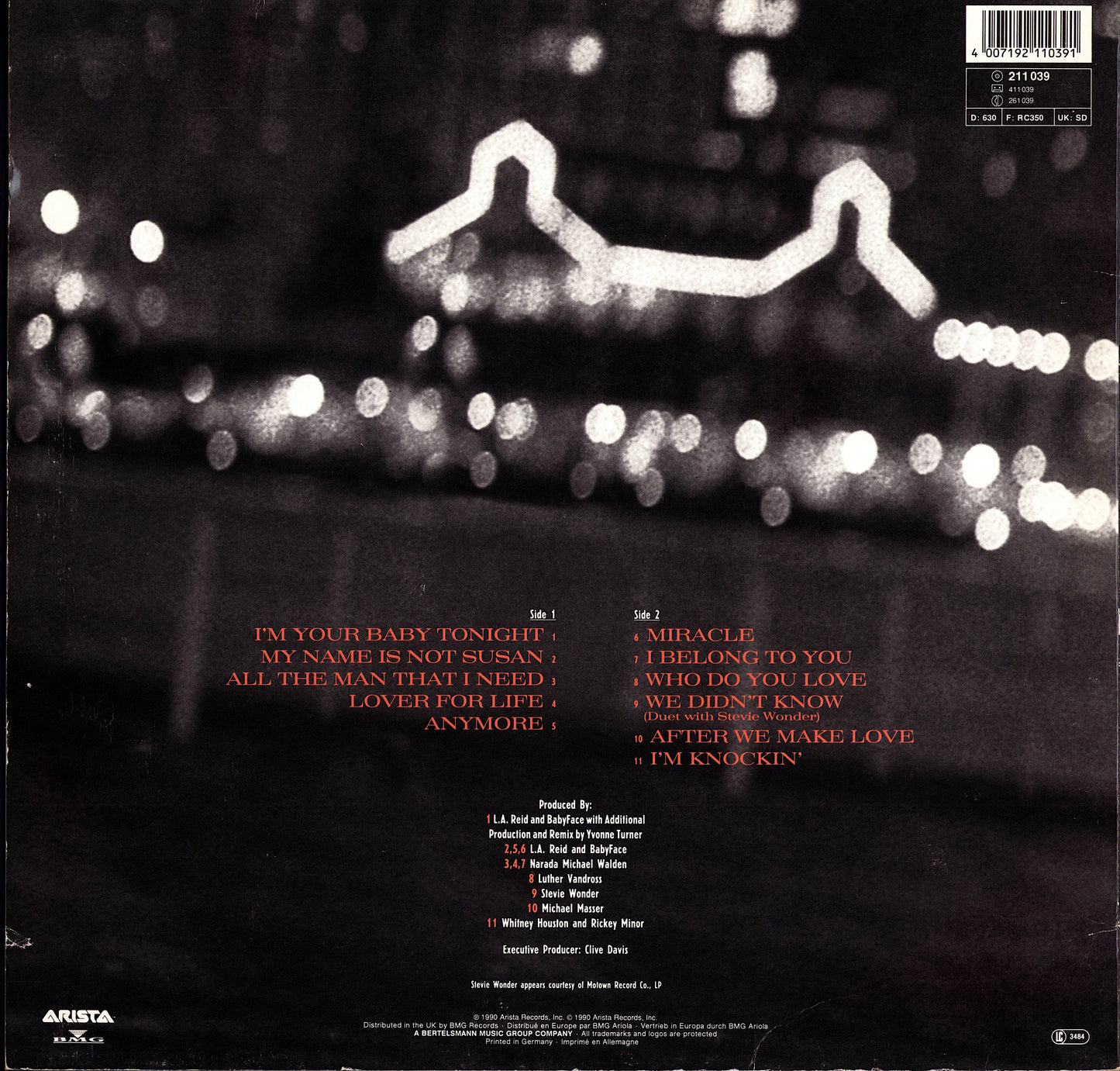 Whitney Houston – I'm Your Baby Tonight Vinyl LP