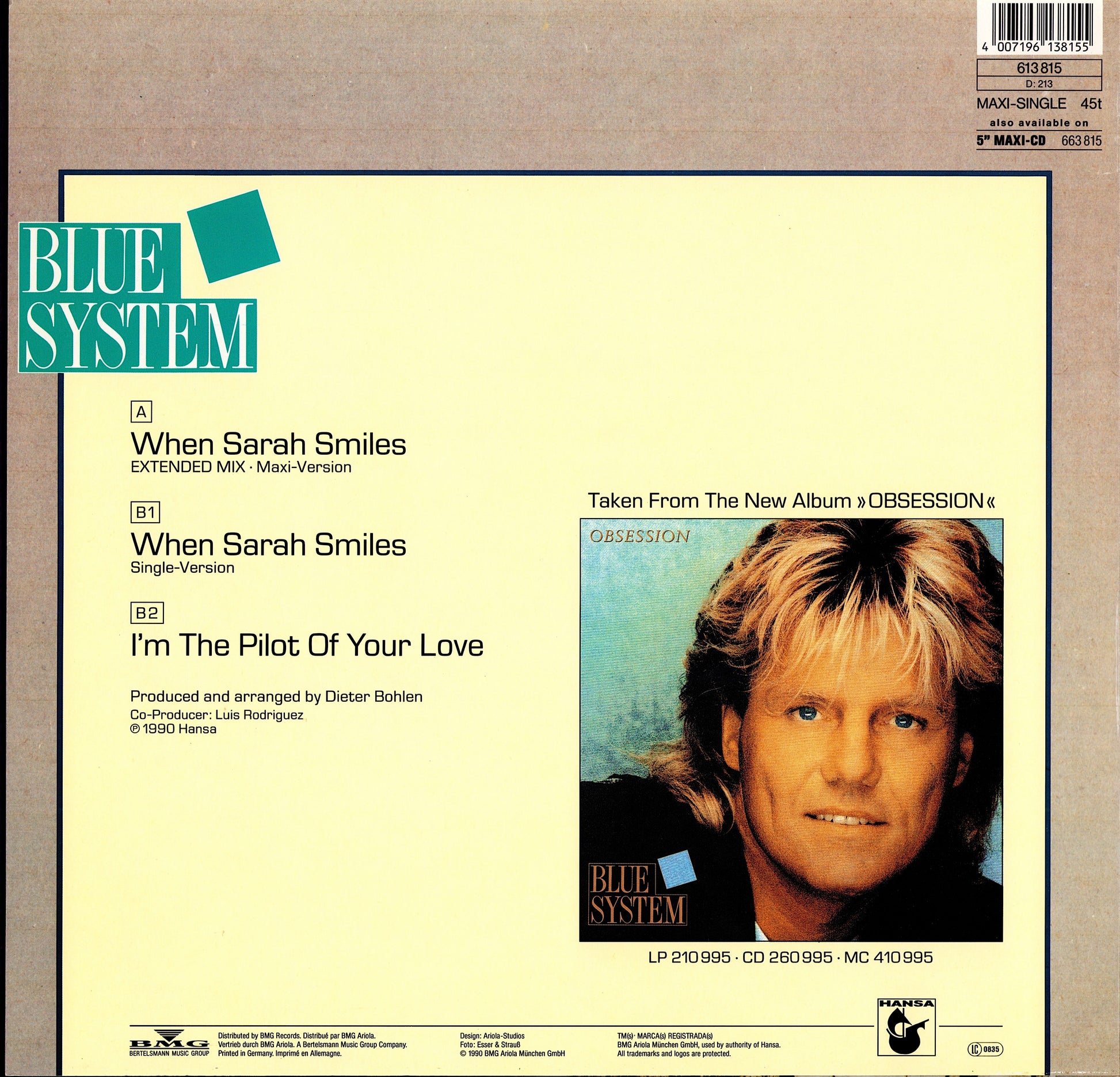 Blue System ‎- When Sarah smiles Vinyl 12" Maxi-Single