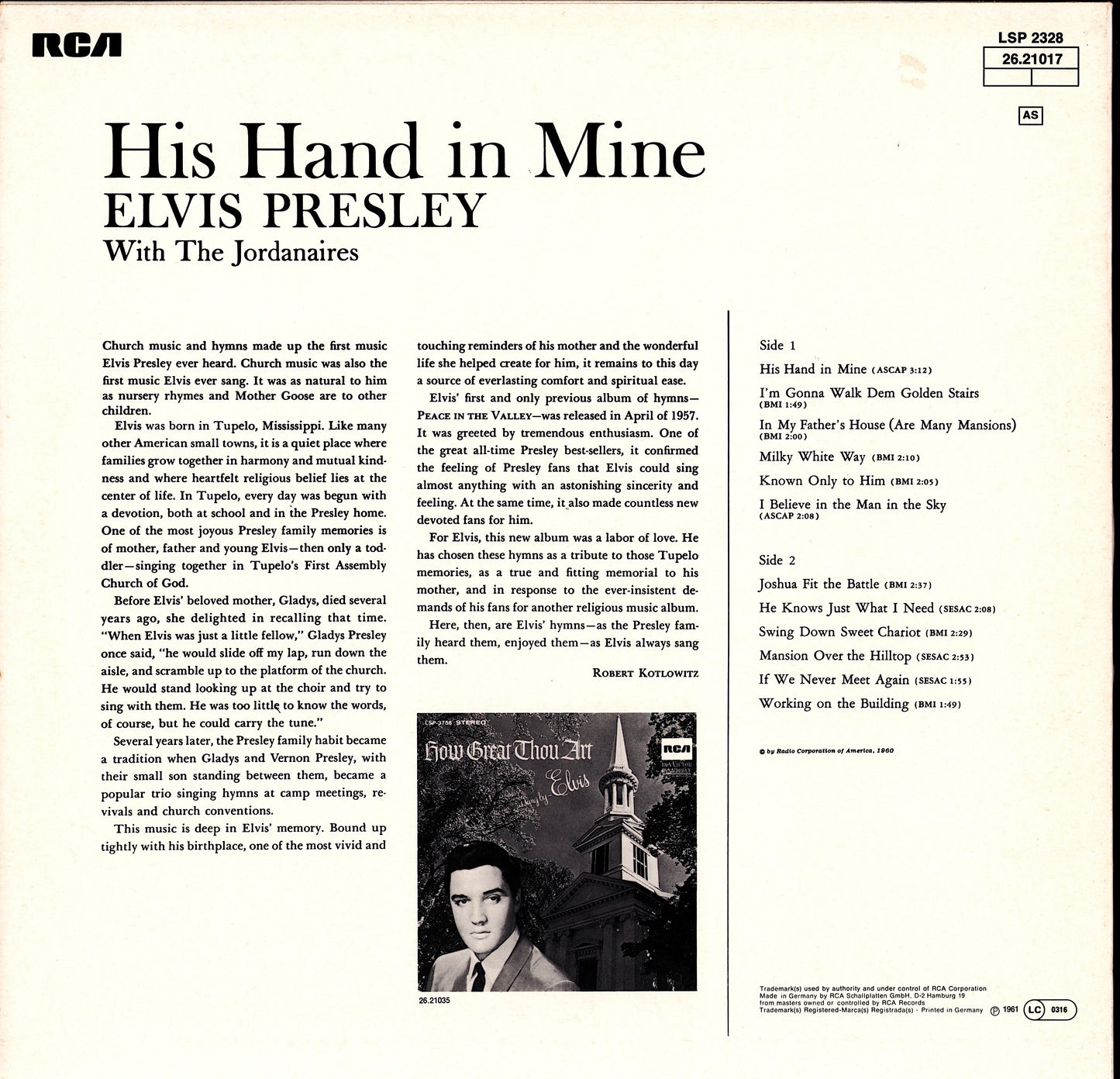 Elvis - His Hand In Mine Vinyl LP
