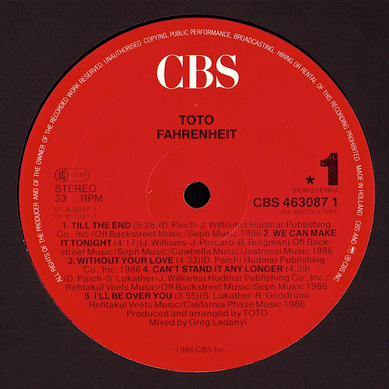 Toto – Fahrenheit Vinyl LP