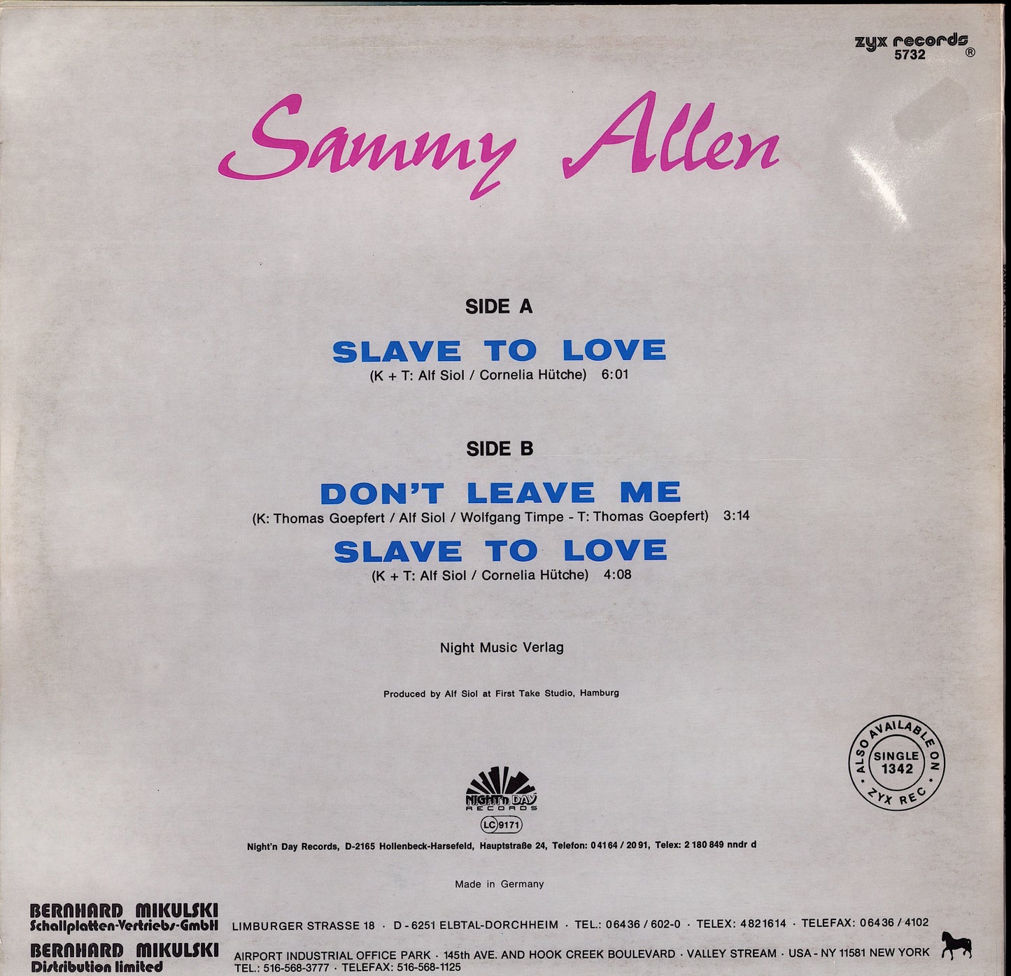 Sammy Allen – Slave To Love Vinyl 12" Maxi-Single