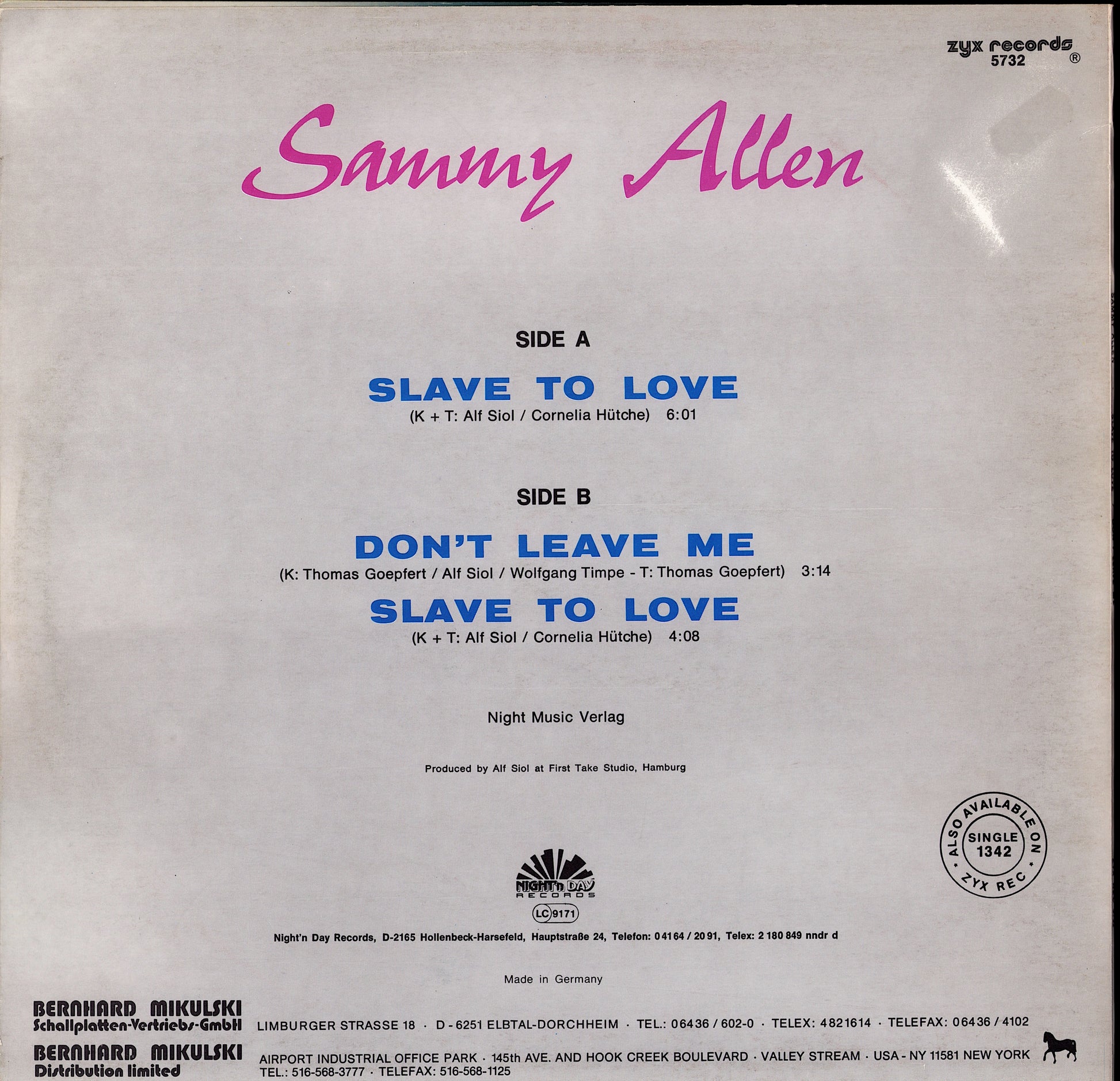Sammy Allen – Slave To Love Vinyl 12" Maxi-Single