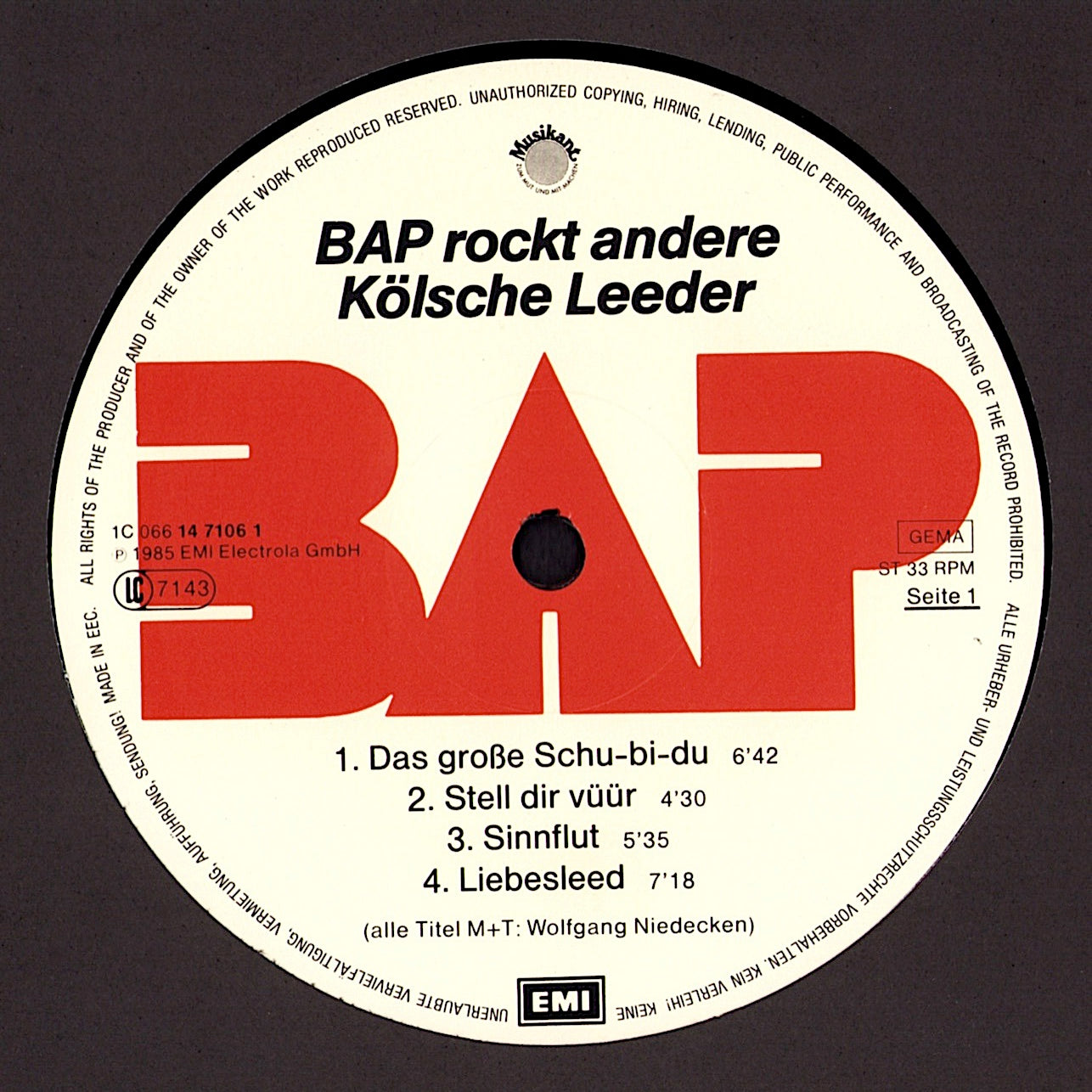 Wolfgang Niedecken's BAP ‎- Rockt Andere Kölsche Leeder Vinyl LP