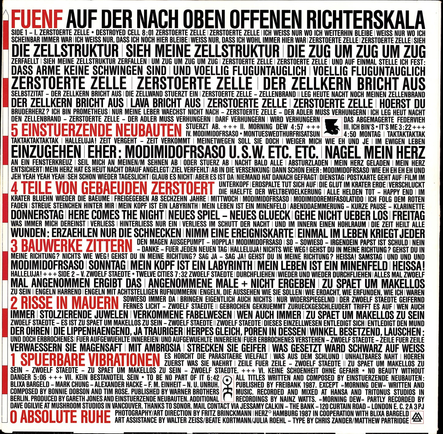 Einstürzende Neubauten – Fünf Auf Der Nach Oben Offenen Richterskala Vinyl LP