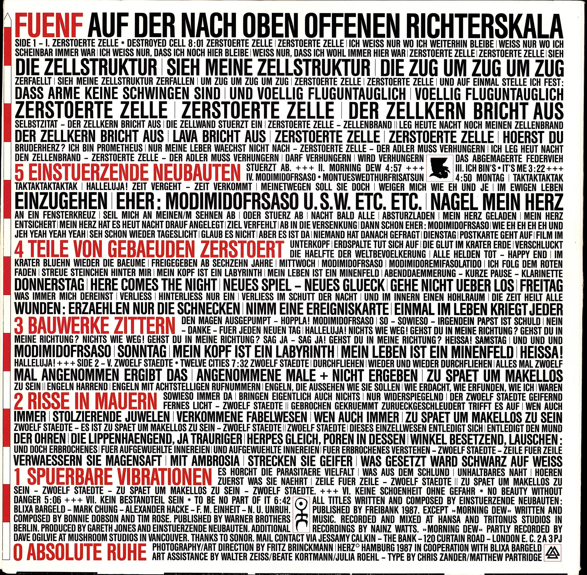 Einstürzende Neubauten – Fünf Auf Der Nach Oben Offenen Richterskala Vinyl LP