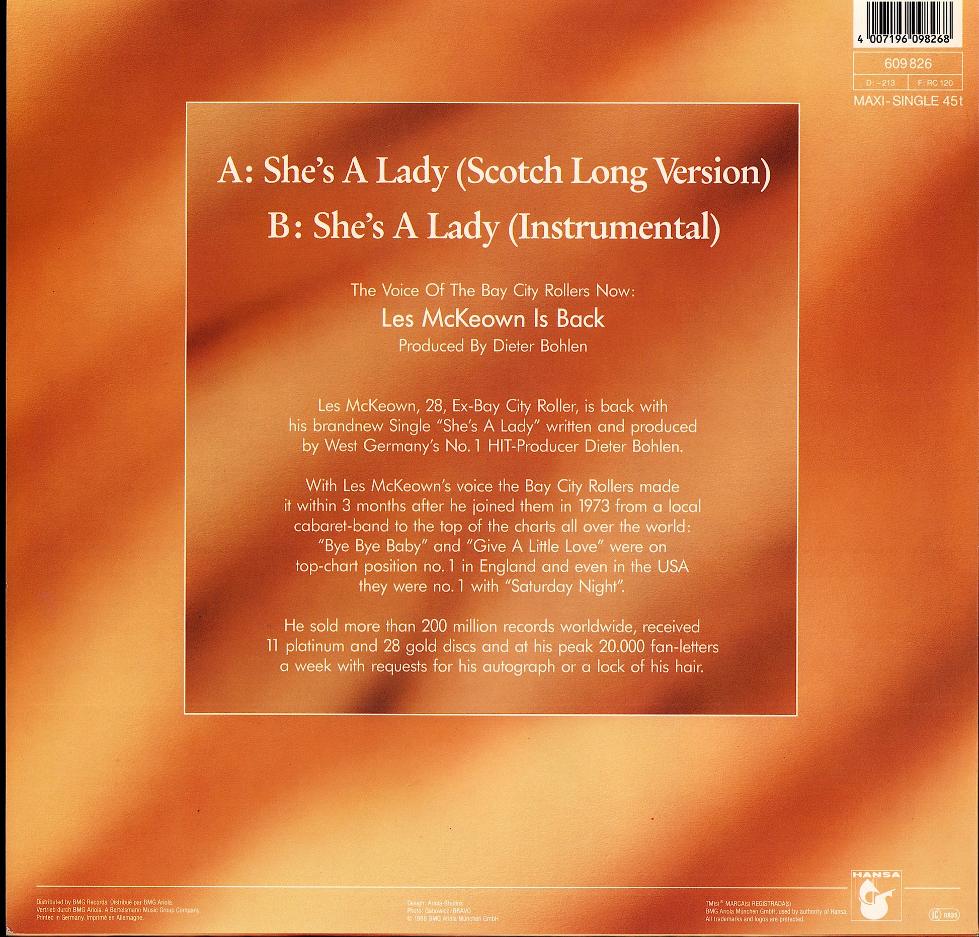 Les McKeown – She's A Lady Scotch Long Version Vinyl 12" Maxi-Single