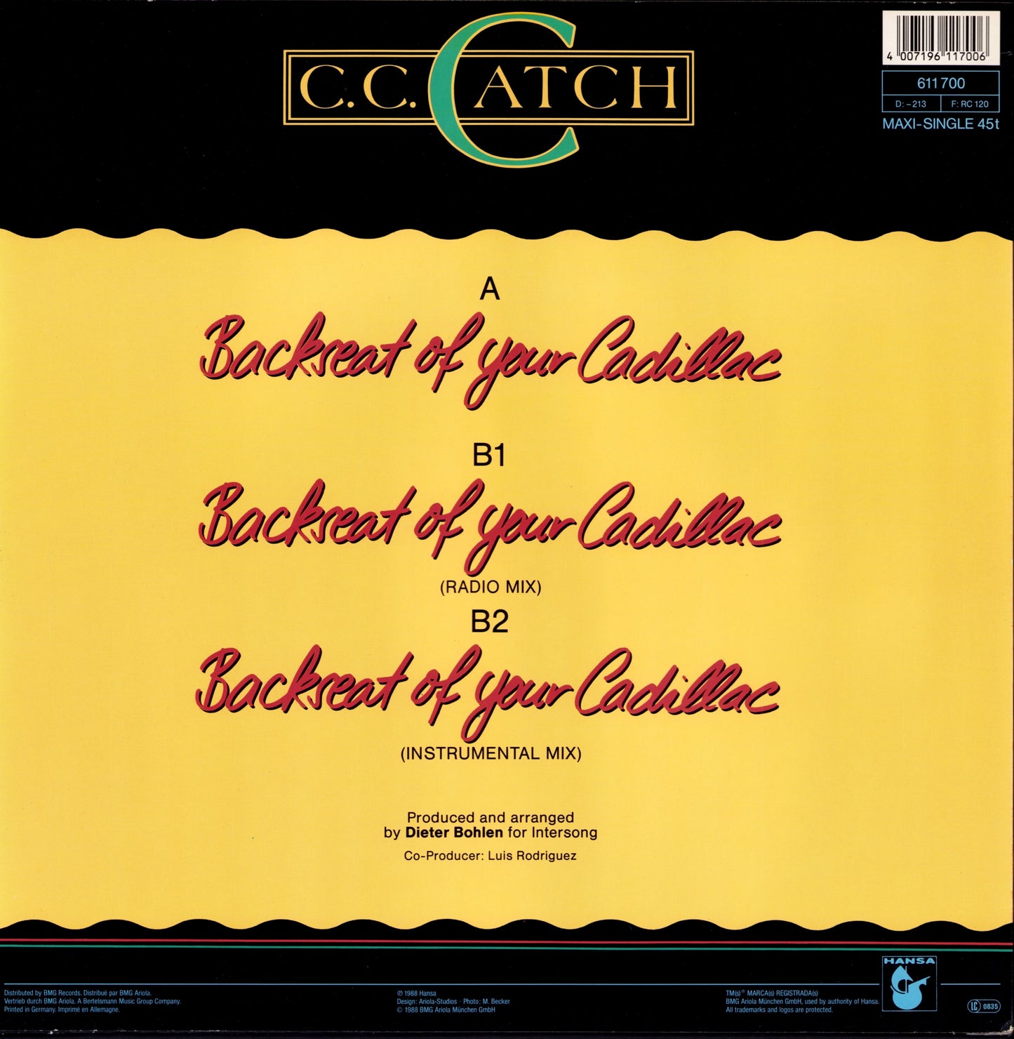 C.C. Catch ‎- Backseat Of Your Cadillac Vinyl 12" Maxi-Single