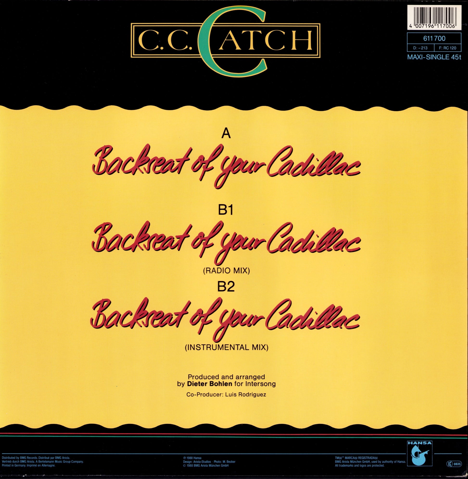 C.C. Catch ‎- Backseat Of Your Cadillac Vinyl 12" Maxi-Single