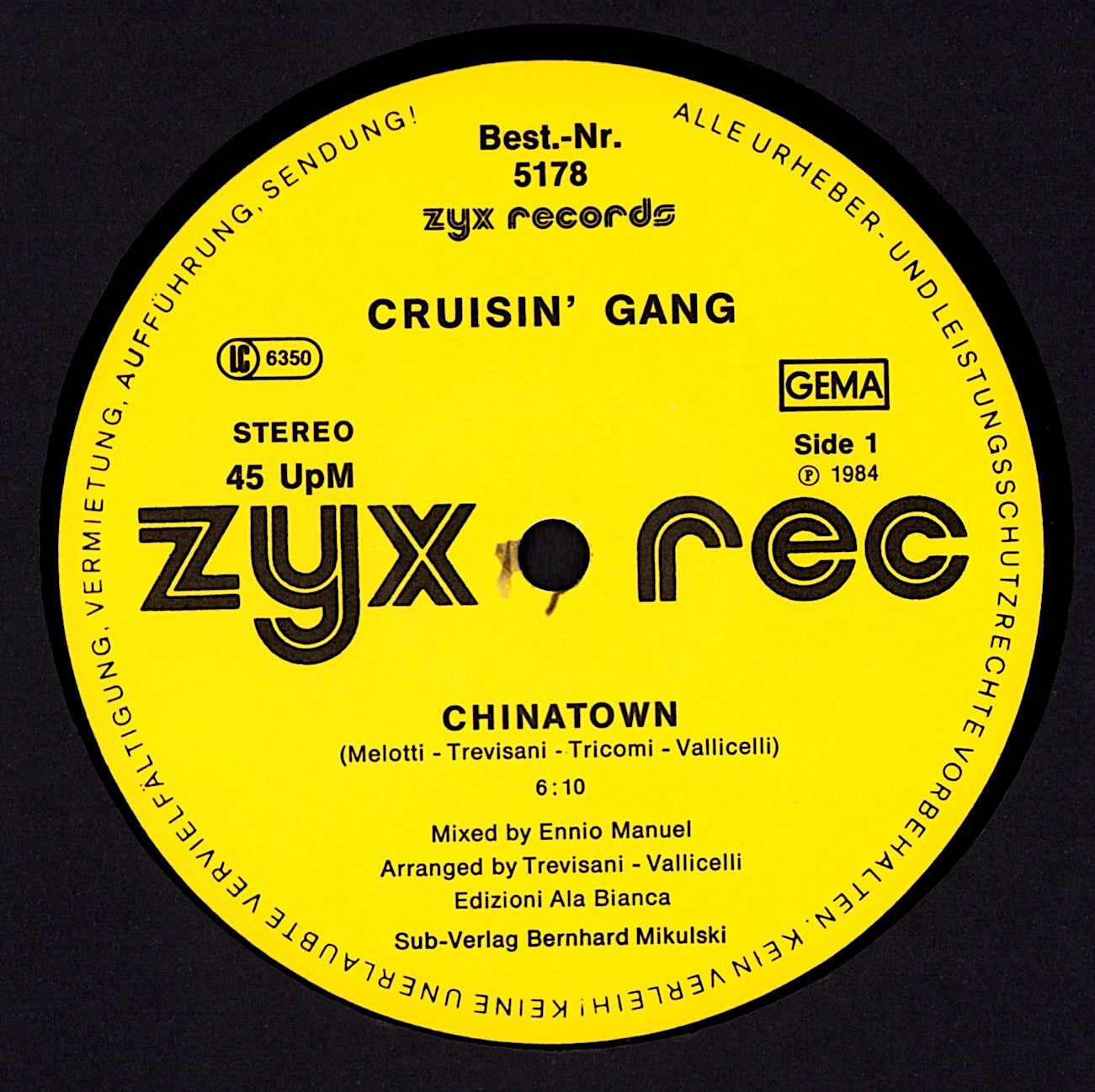 Cruisin' Gang ‎- Chinatown Vinyl 12" Maxi-Single