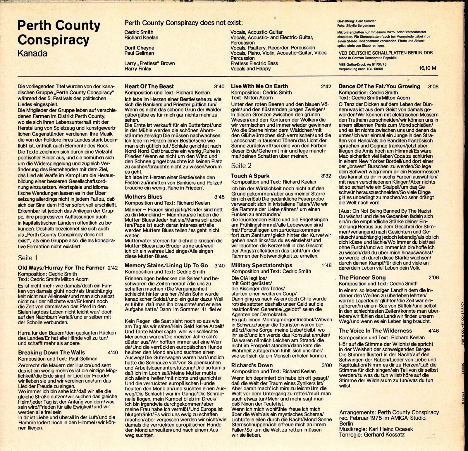 Perth County Conspiracy – Perth County Conspiracy Kanada Vinyl LP