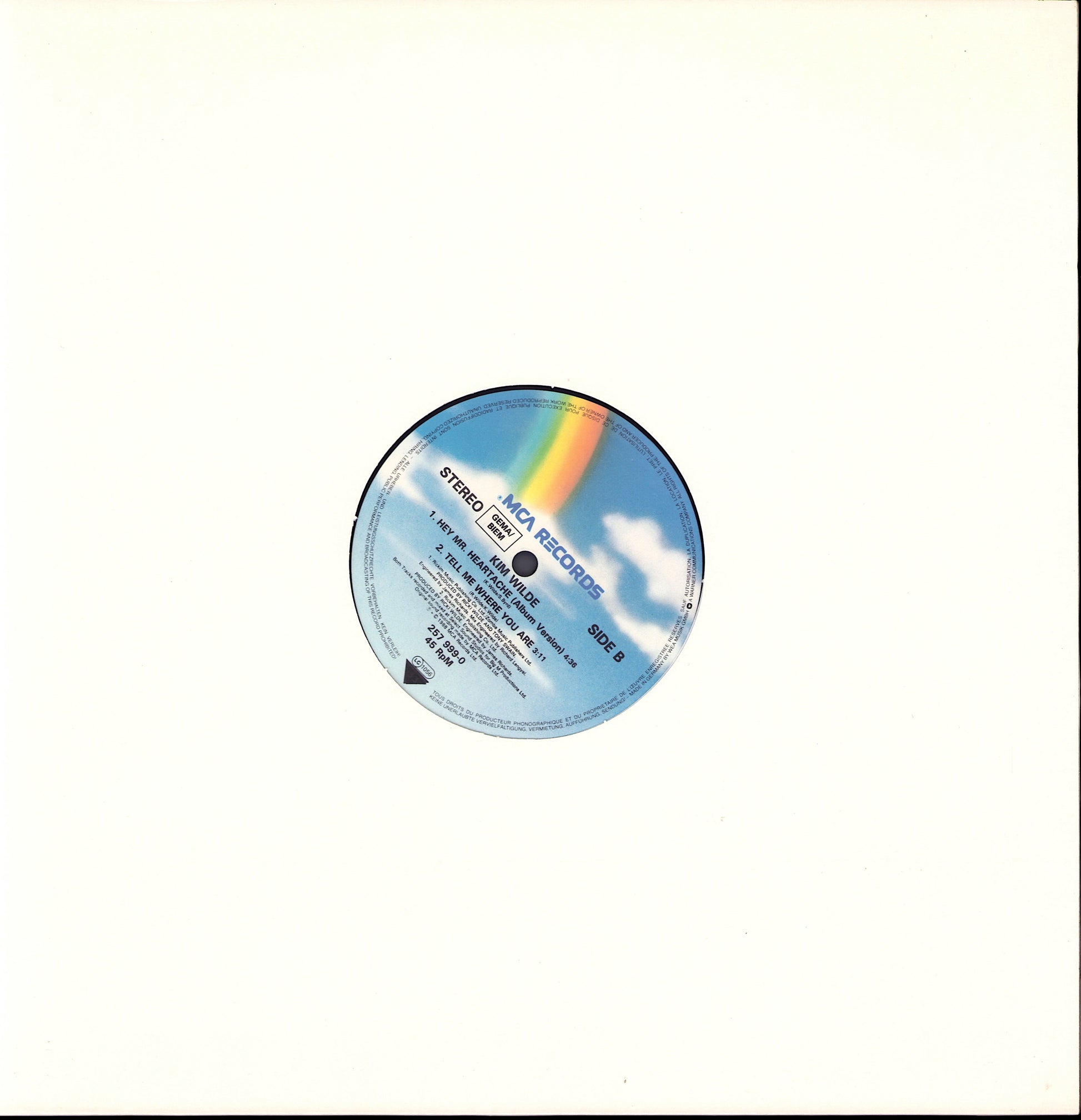 Kim Wilde – Hey Mister Heartache Vinyl 12"