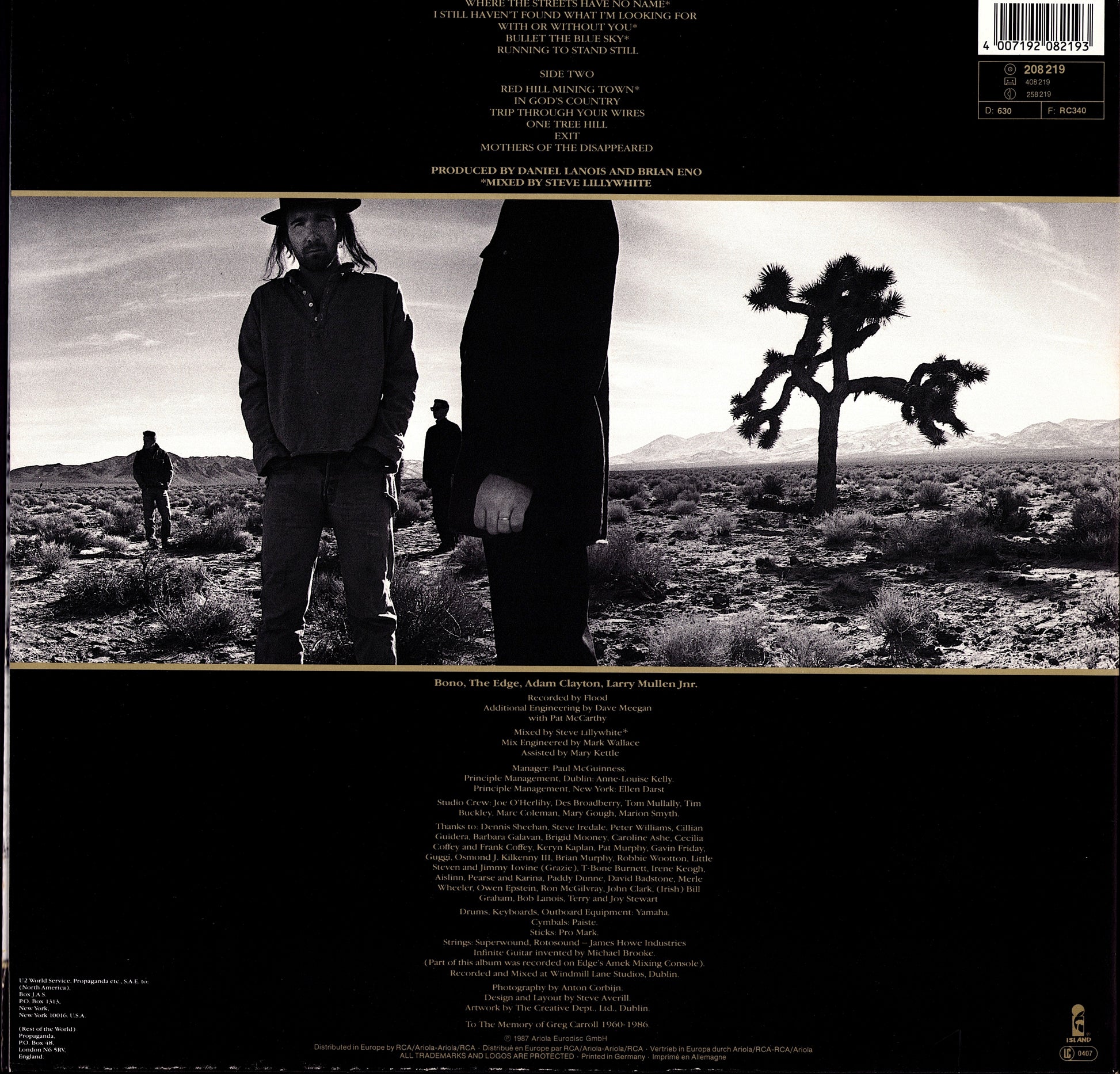 U2 ‎- The Joshua Tree Vinyl LP Kopie