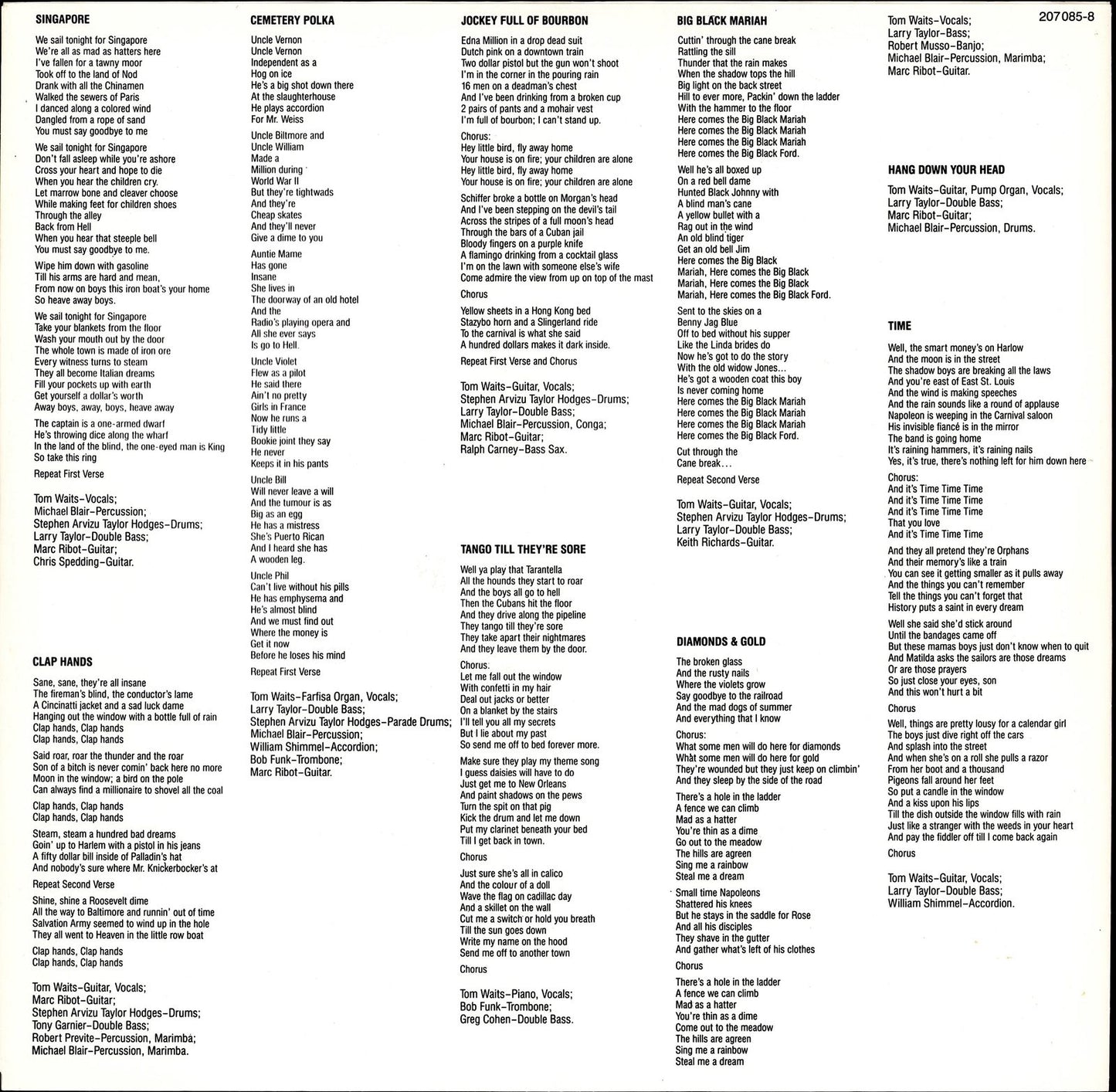 Tom Waits - Rain Dogs Vinyl LP