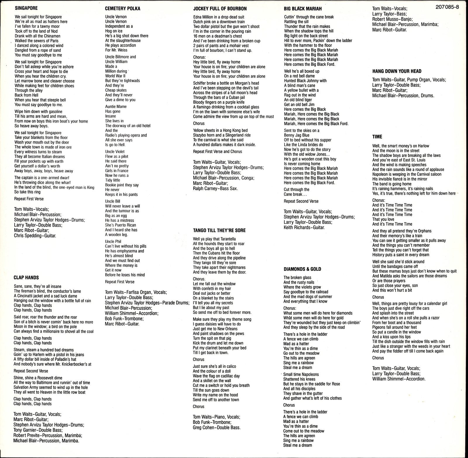 Tom Waits - Rain Dogs Vinyl LP