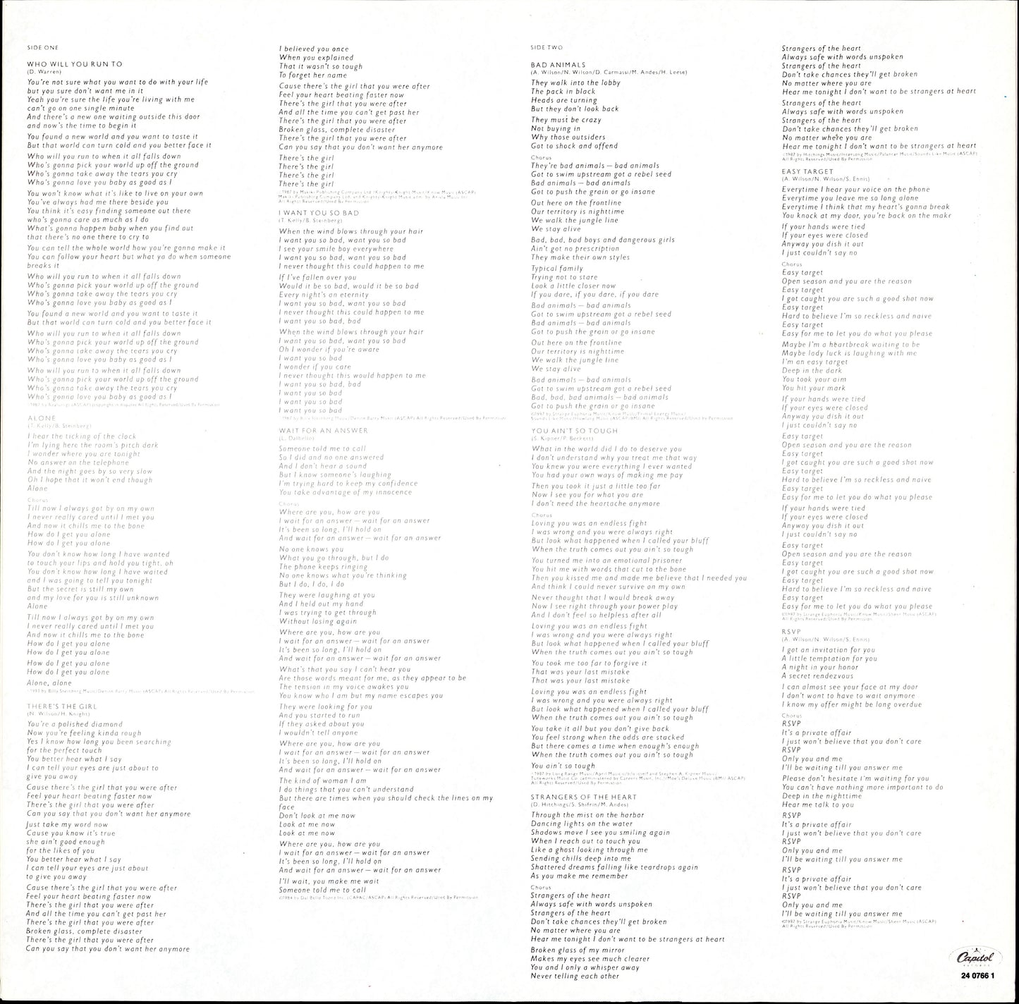 Heart – Bad Animals Vinyl LP