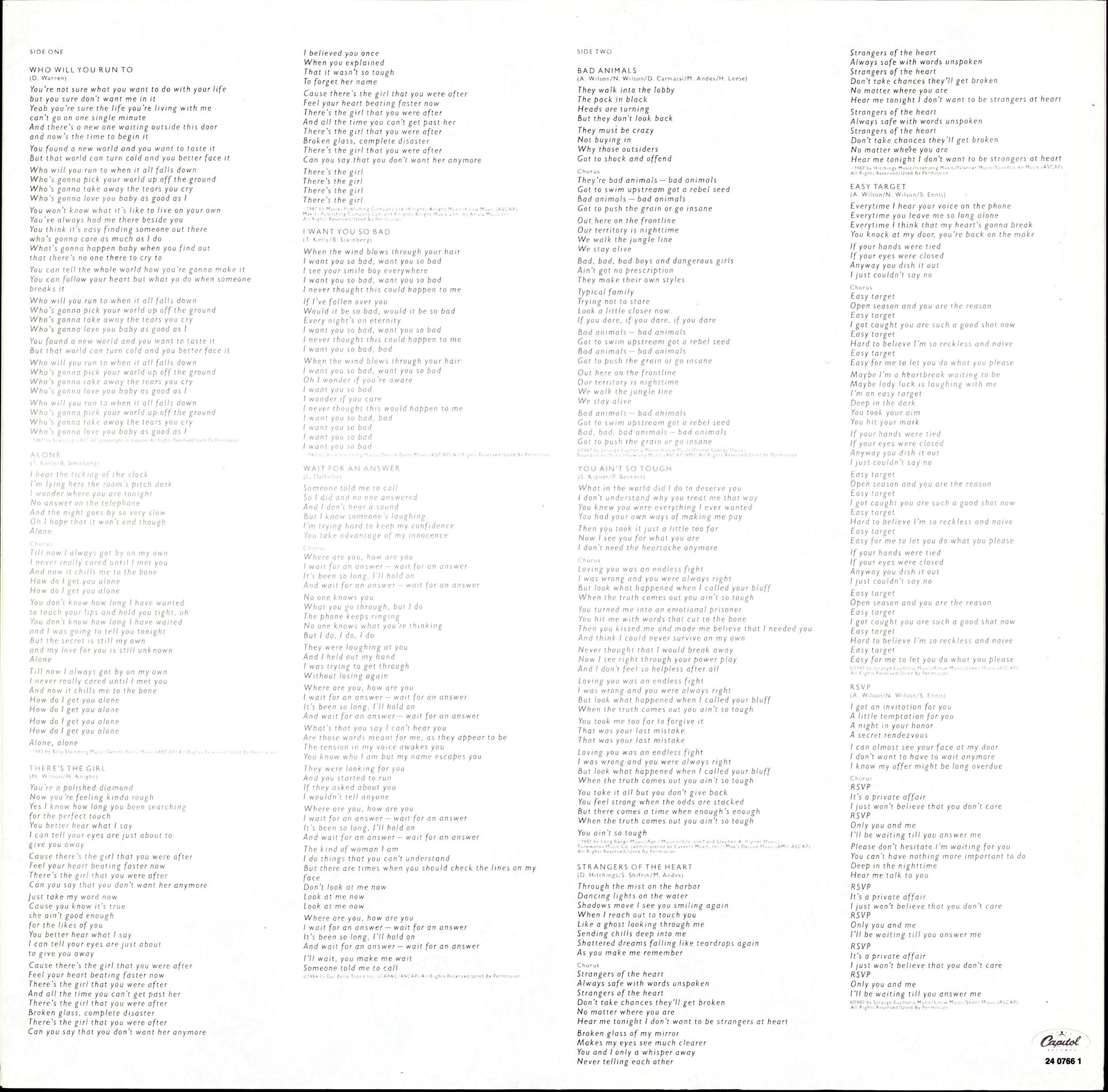 Heart – Bad Animals Vinyl LP