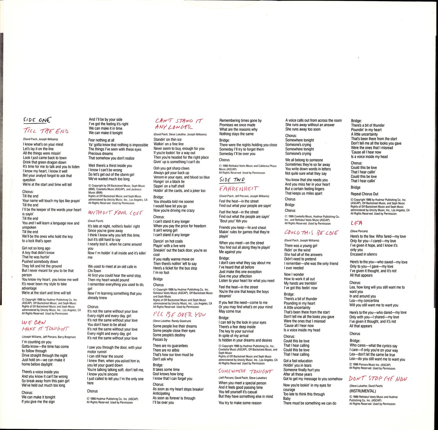 Toto – Fahrenheit Vinyl LP