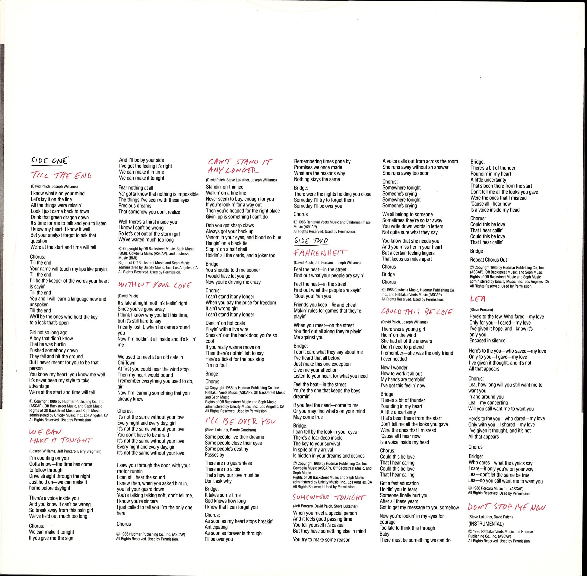 Toto – Fahrenheit Vinyl LP