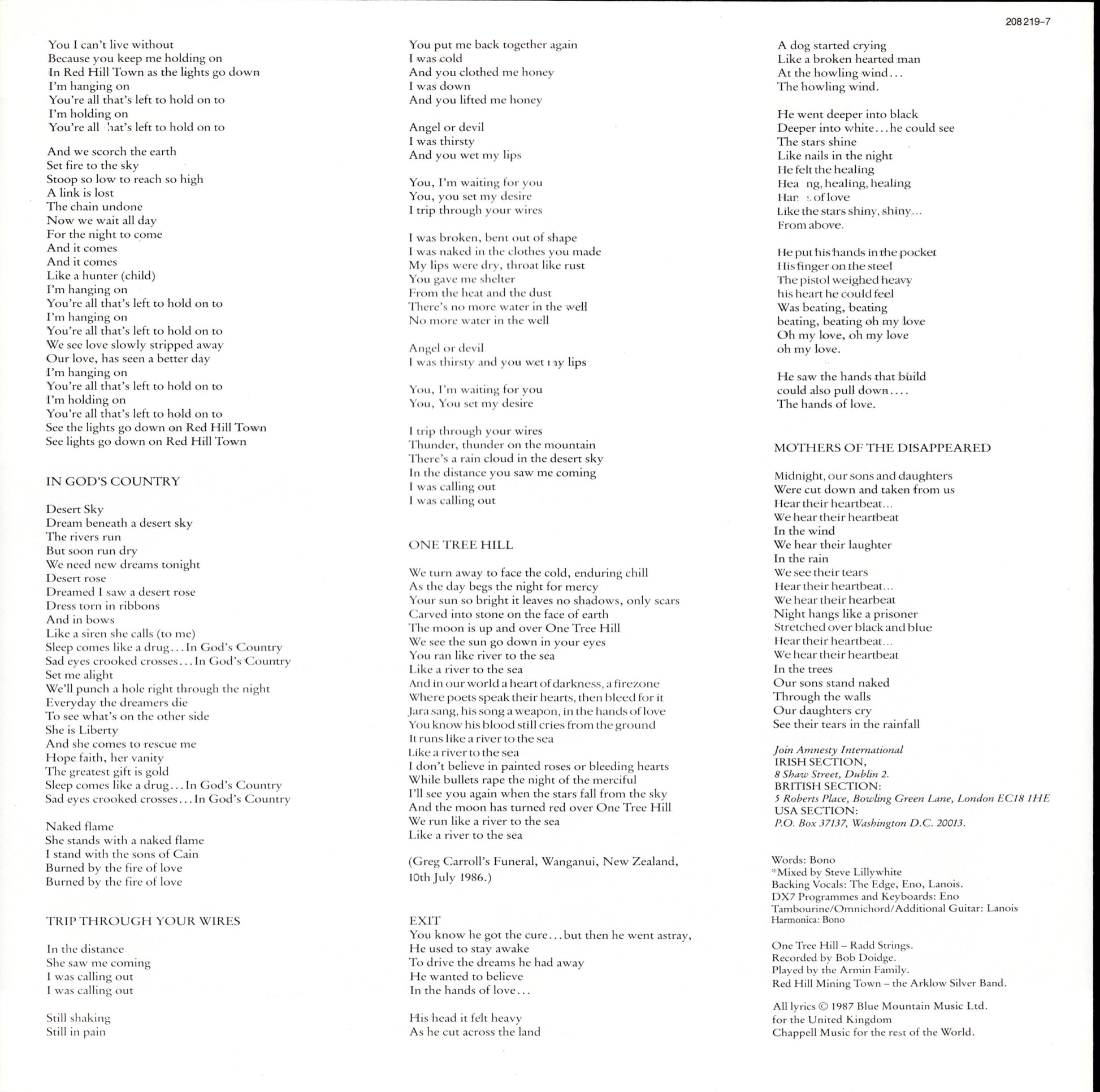 U2 ‎- The Joshua Tree Vinyl LP Kopie