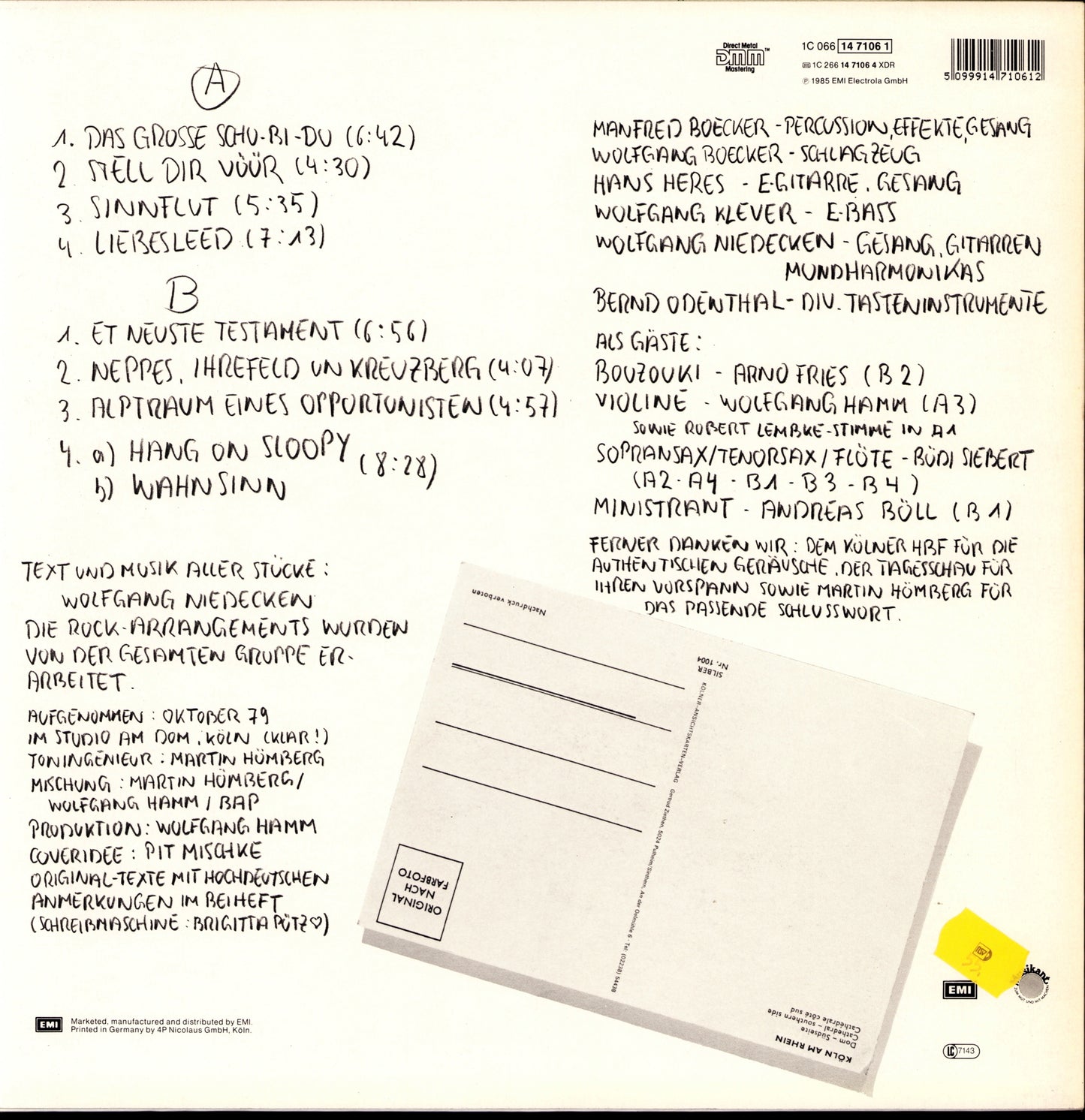 Wolfgang Niedecken's BAP ‎- Rockt Andere Kölsche Leeder Vinyl LP