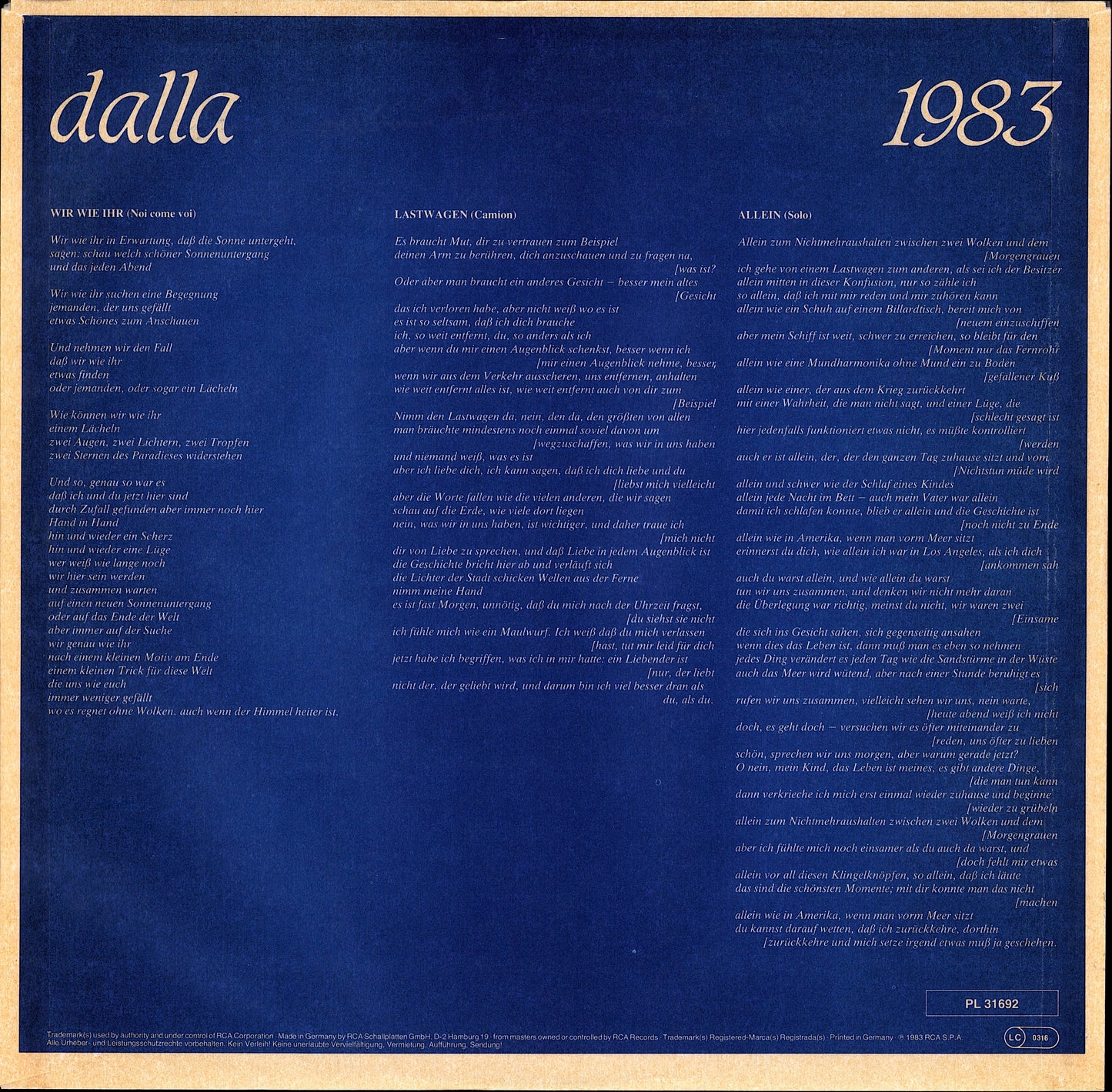 Lucio Dalla – 1983 Vinyl LP