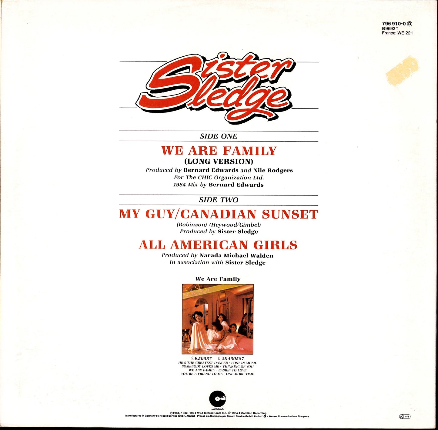 Sister Sledge - We Are Family Long Version 1984 Mix By Bernard Edwards Vinyl 12" Maxi-Single