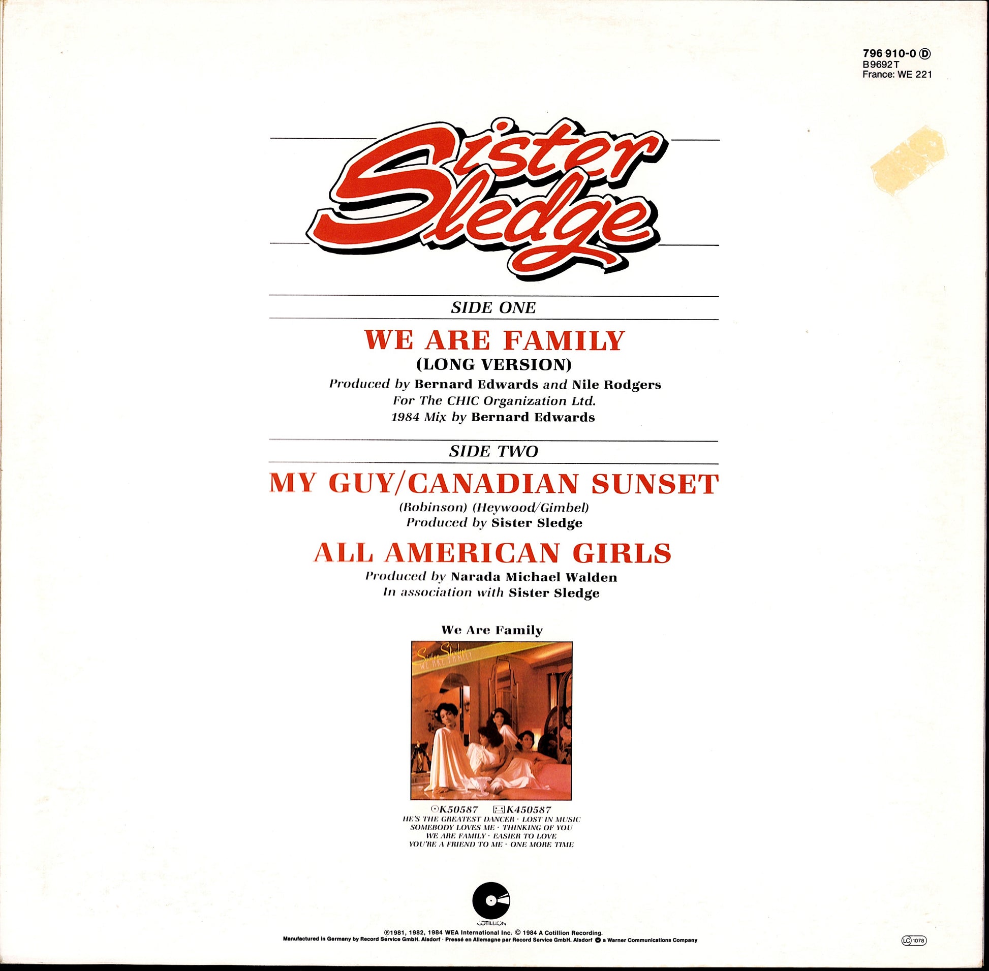 Sister Sledge - We Are Family Long Version 1984 Mix By Bernard Edwards Vinyl 12" Maxi-Single