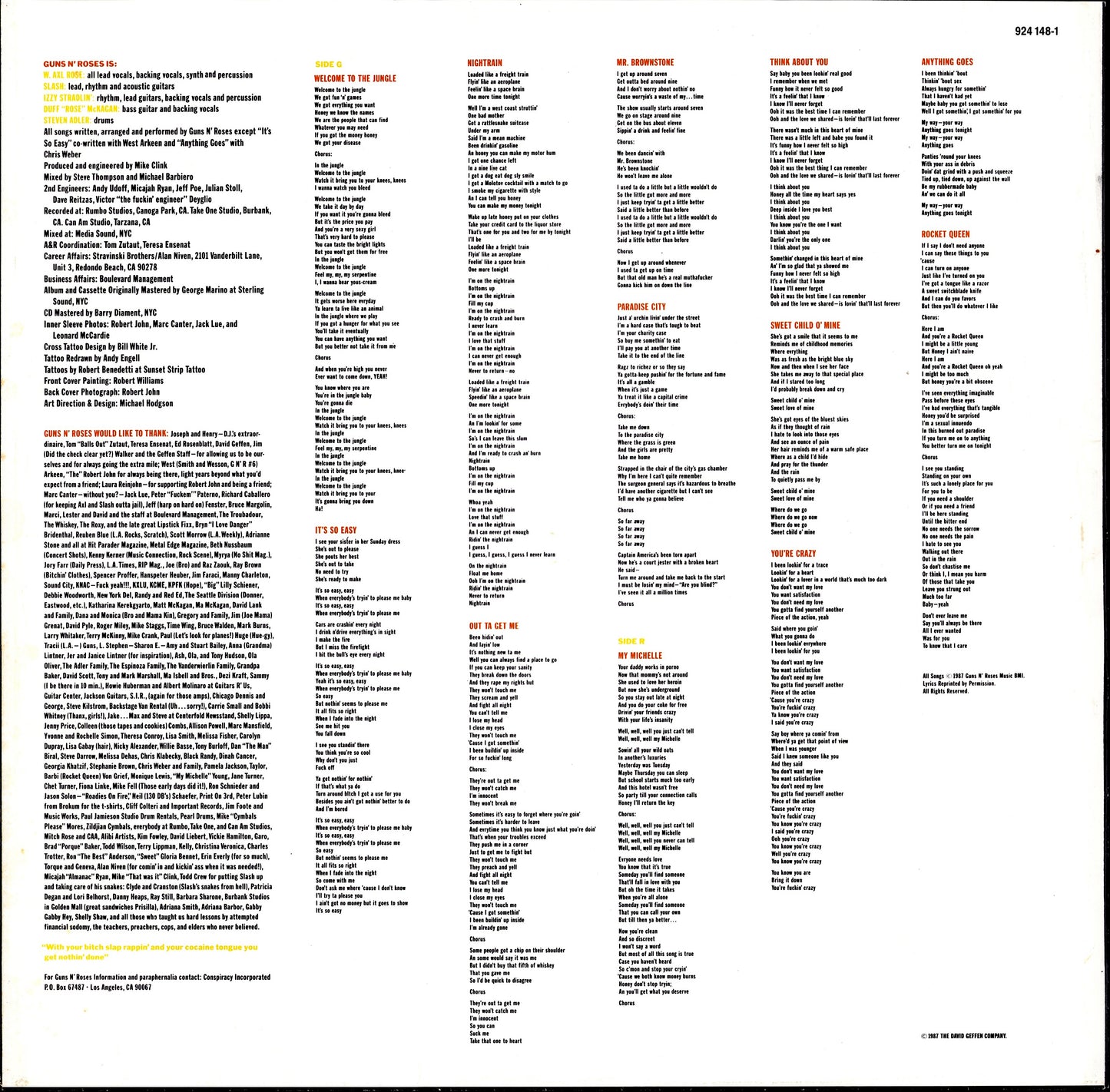 Guns N' Roses ‎- Appetite For Destruction Vinyl LP