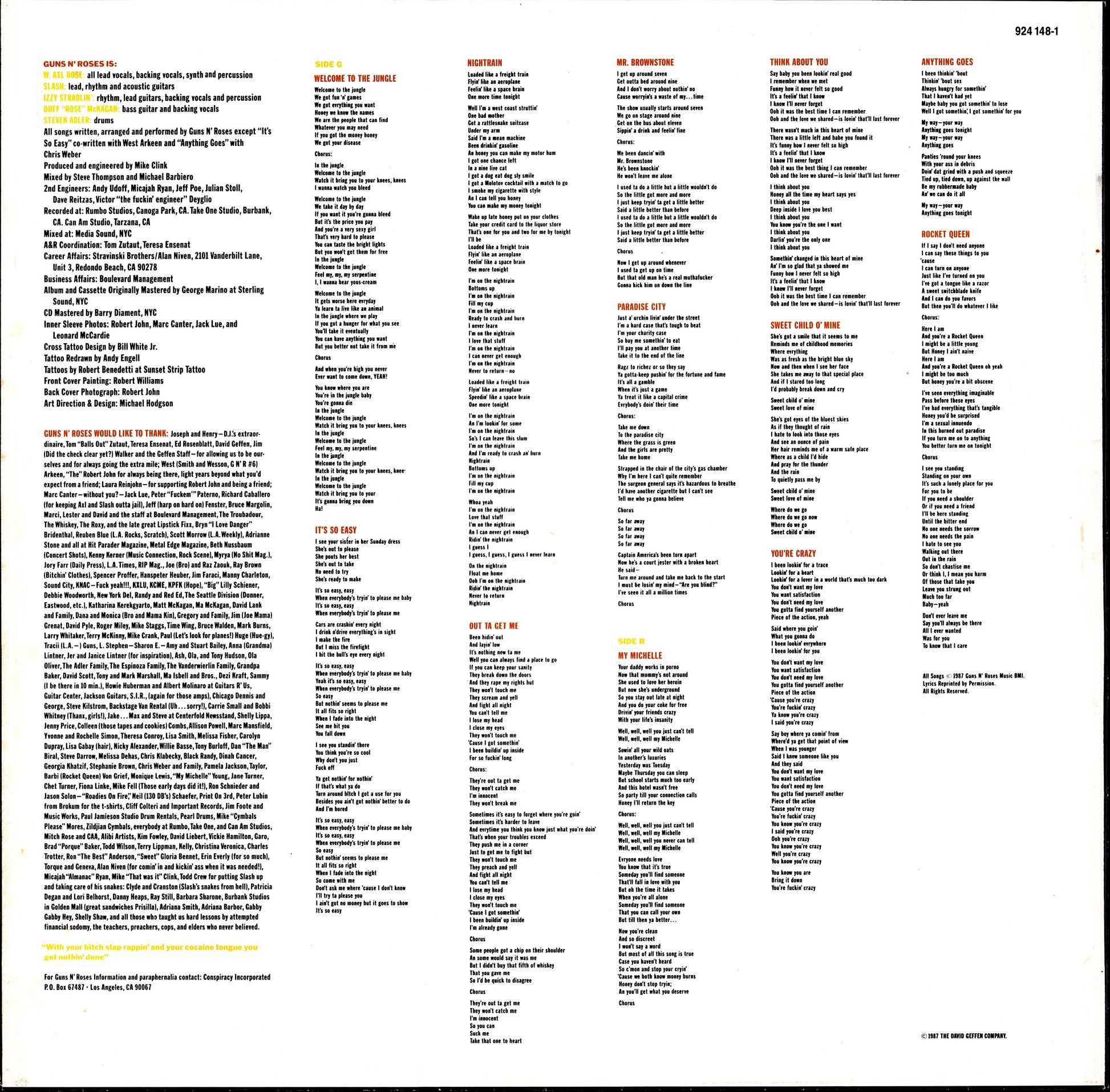 Guns N' Roses ‎- Appetite For Destruction Vinyl LP