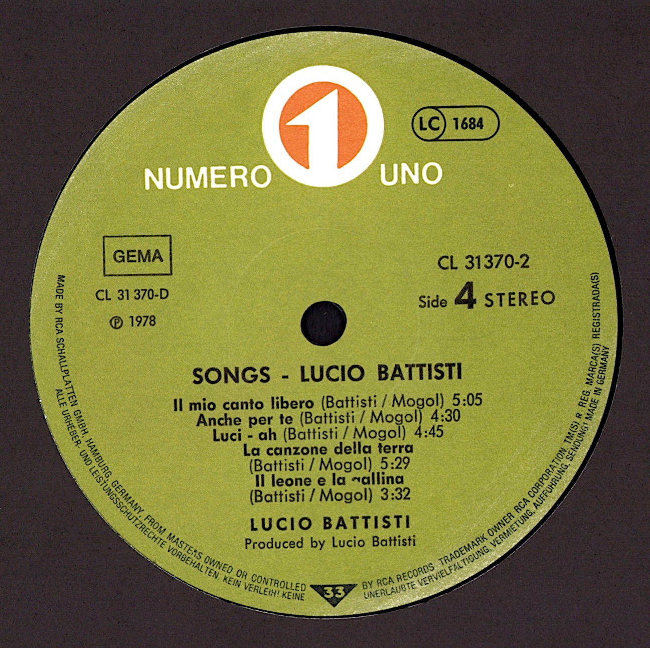 Lucio Battisti – Songs Vinyl 2LP