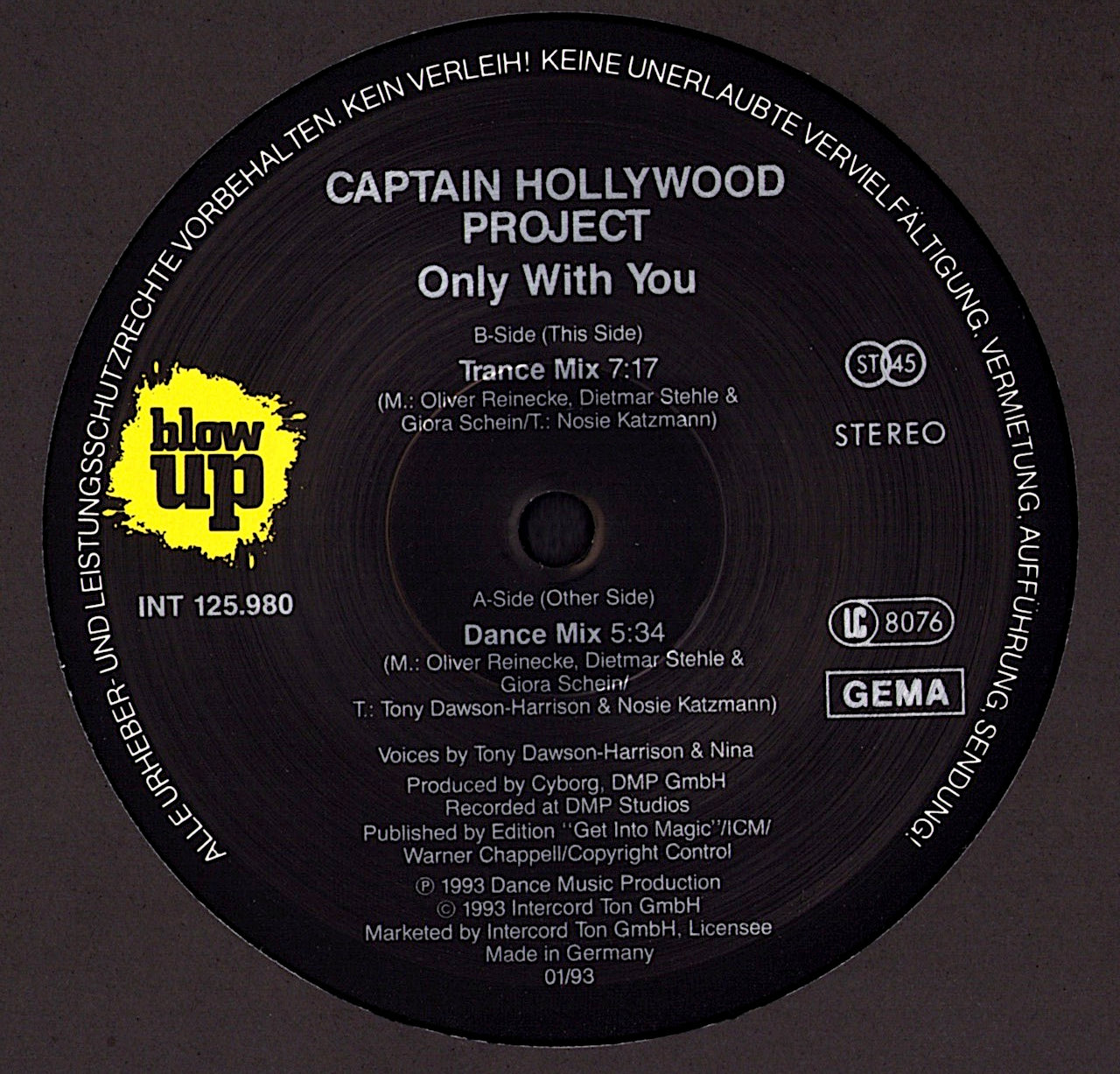 Captain Hollywood Project – Only With You Vinyl 12" Maxi-Single