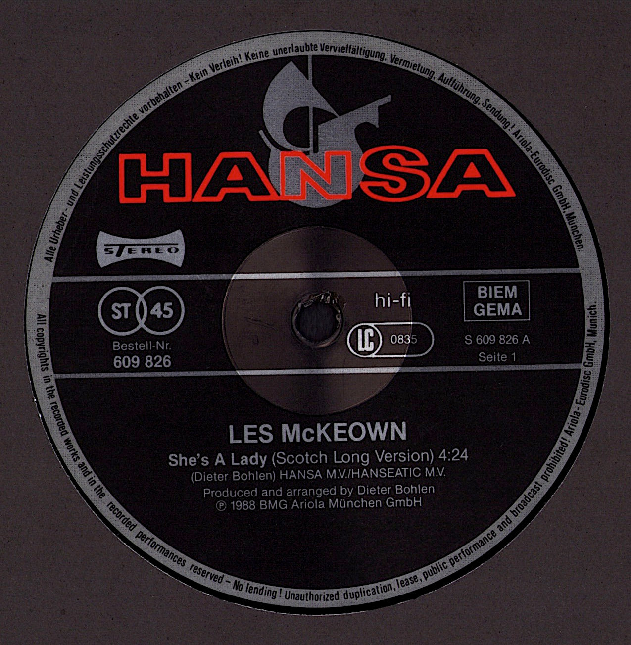 Les McKeown – She's A Lady Scotch Long Version Vinyl 12" Maxi-Single