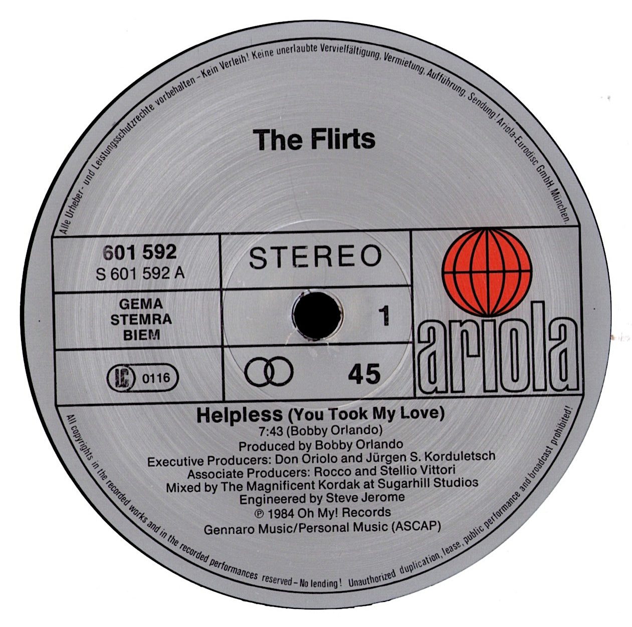 The Flirts - Helpless You Took My Love Extended Version Vinyl 12" Maxi-Single