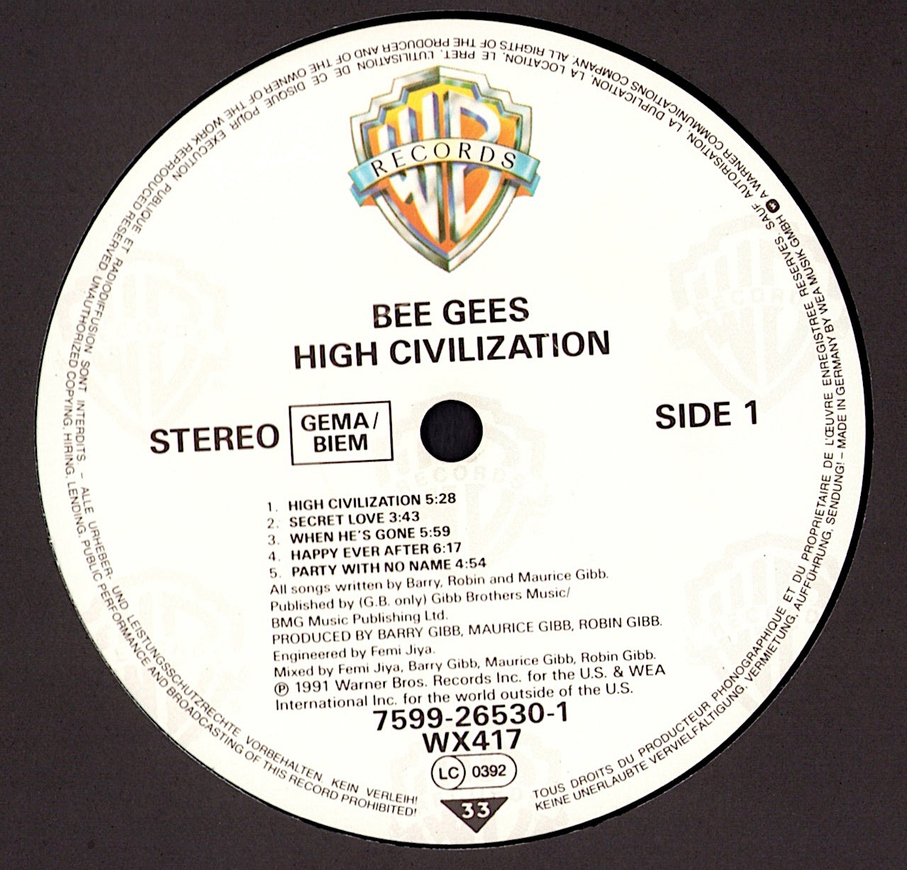 Bee Gees ‎- High Civilization Vinyl LP Kopie
