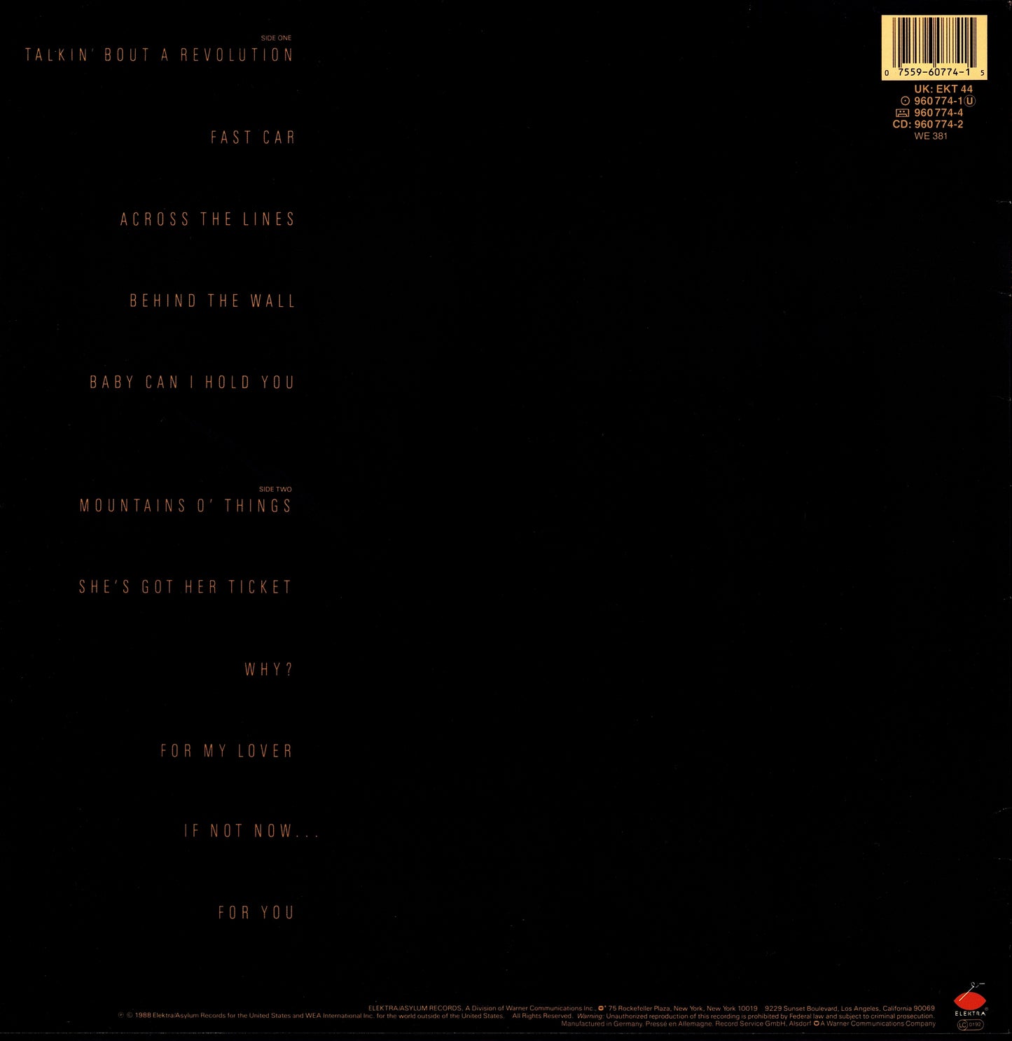 Tracy Chapman ‎- Tracy Chapman Vinyl LP Kopie