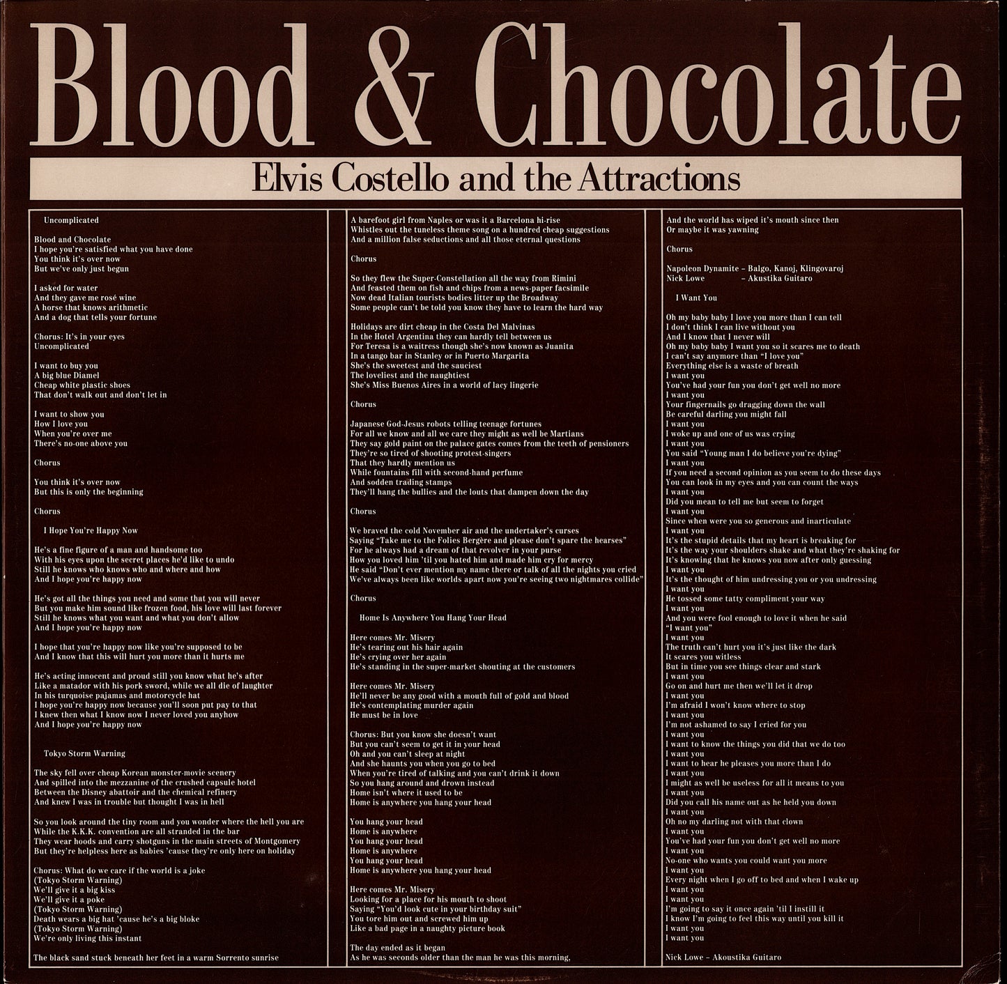 Elvis Costello And The Attractions - Blood & Chocolate Vinyl LP Kopie