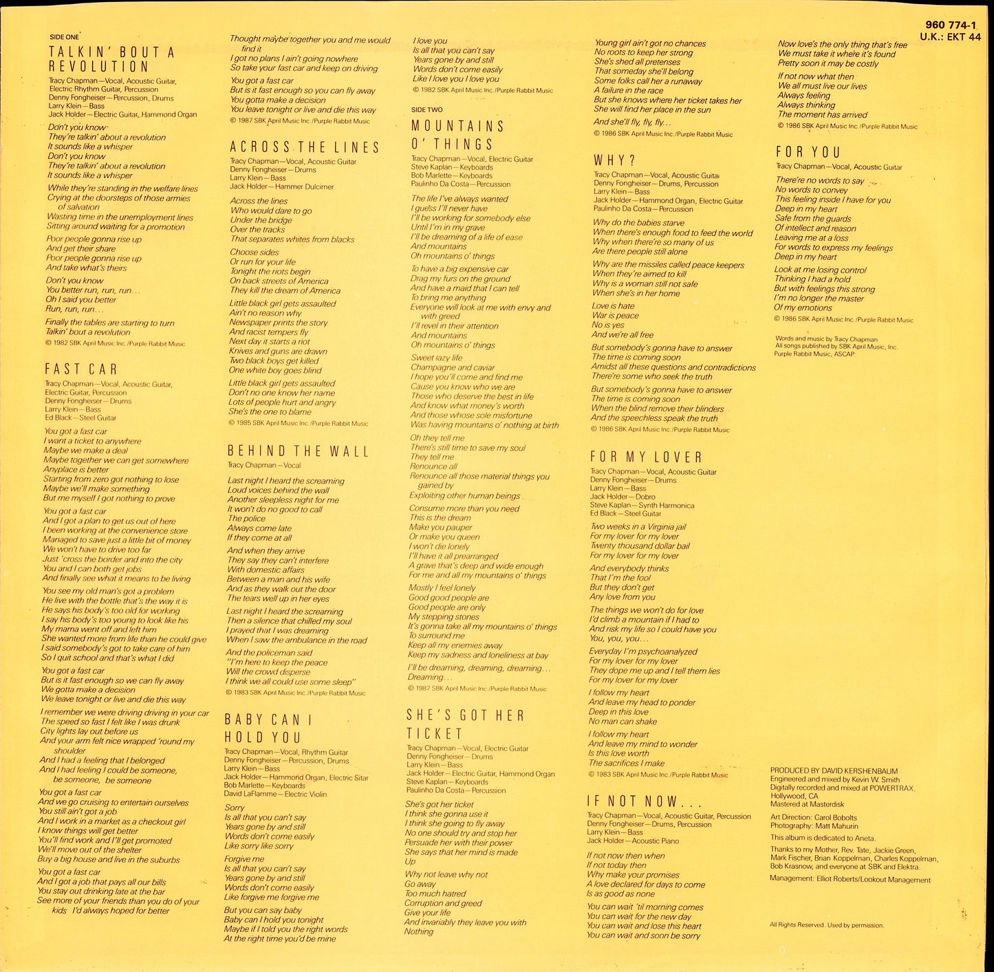 Tracy Chapman ‎- Tracy Chapman Vinyl LP Kopie