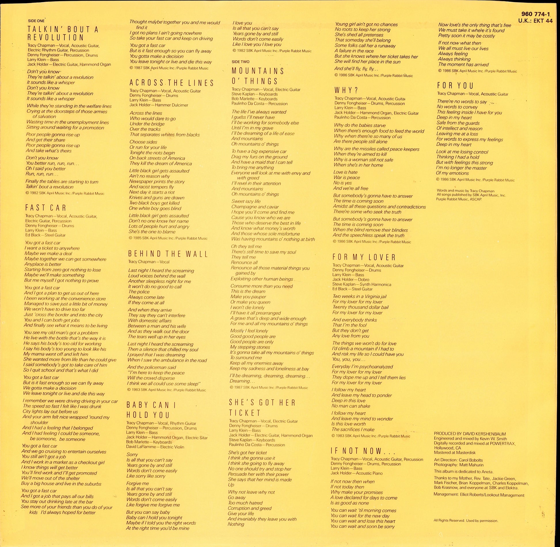 Tracy Chapman ‎- Tracy Chapman Vinyl LP Kopie