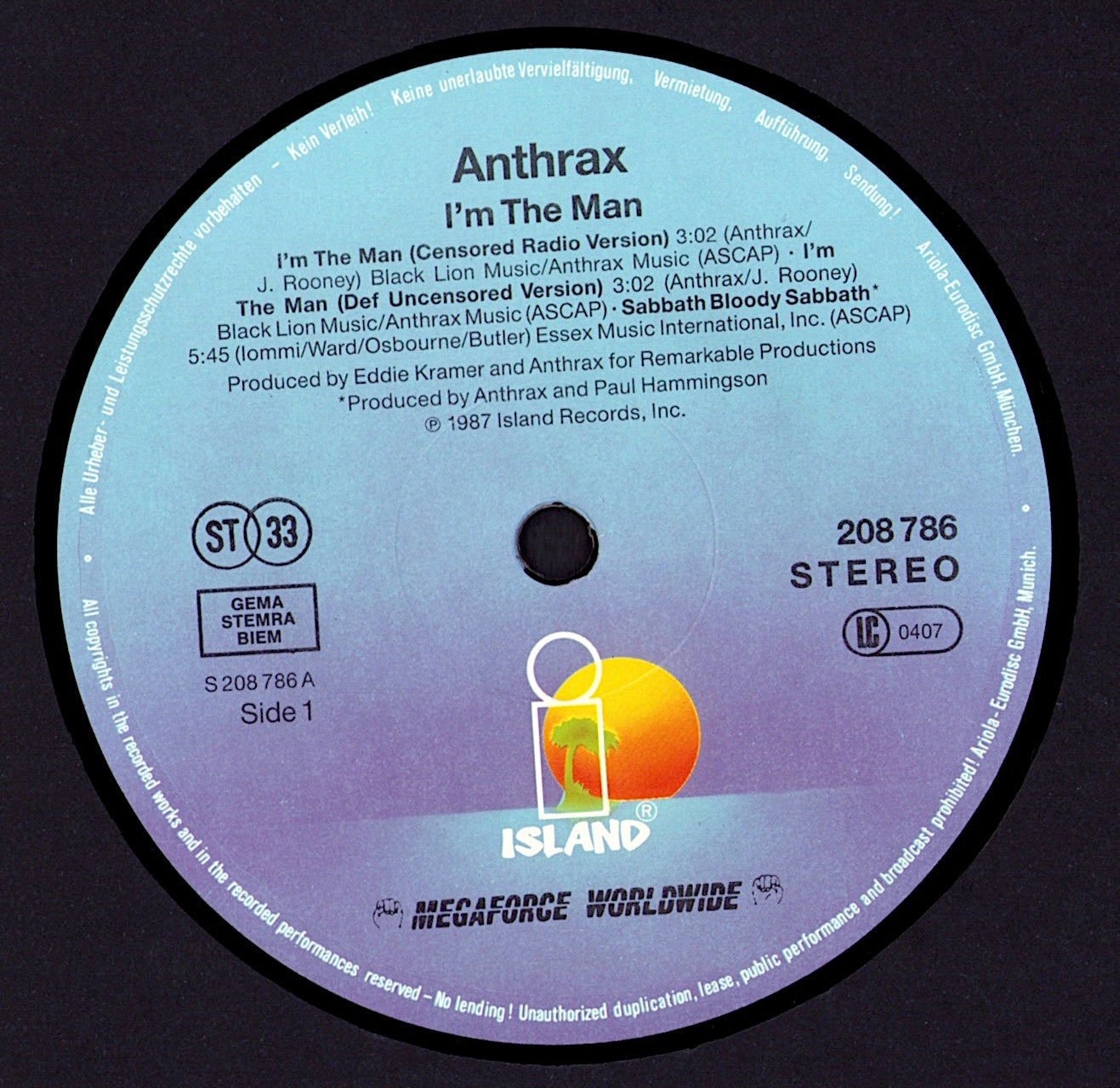 Anthrax – I'm The Man Vinyl 12" Maxi-Single