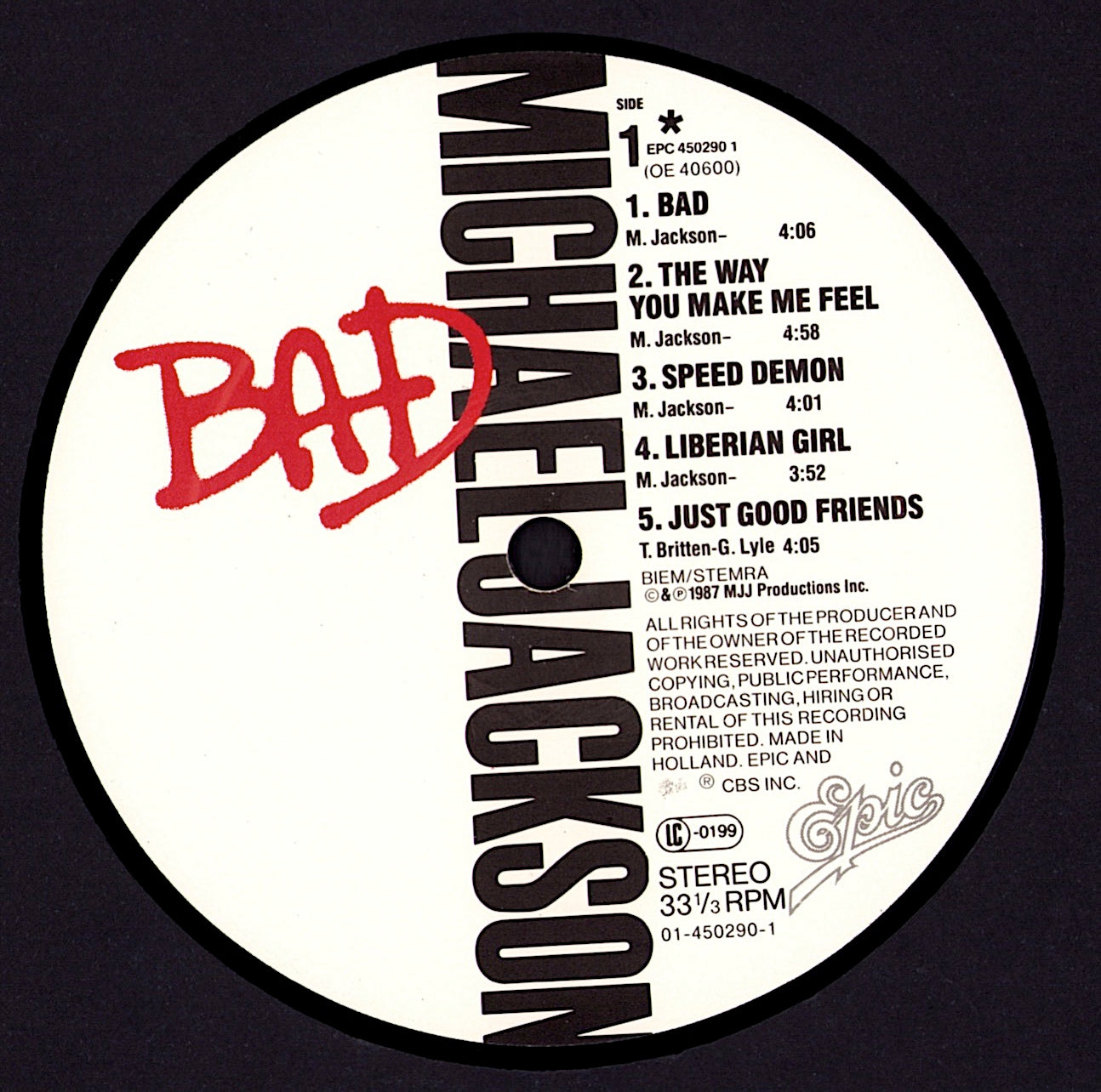 Michael Jackson - Bad Vinyl LP Kopie