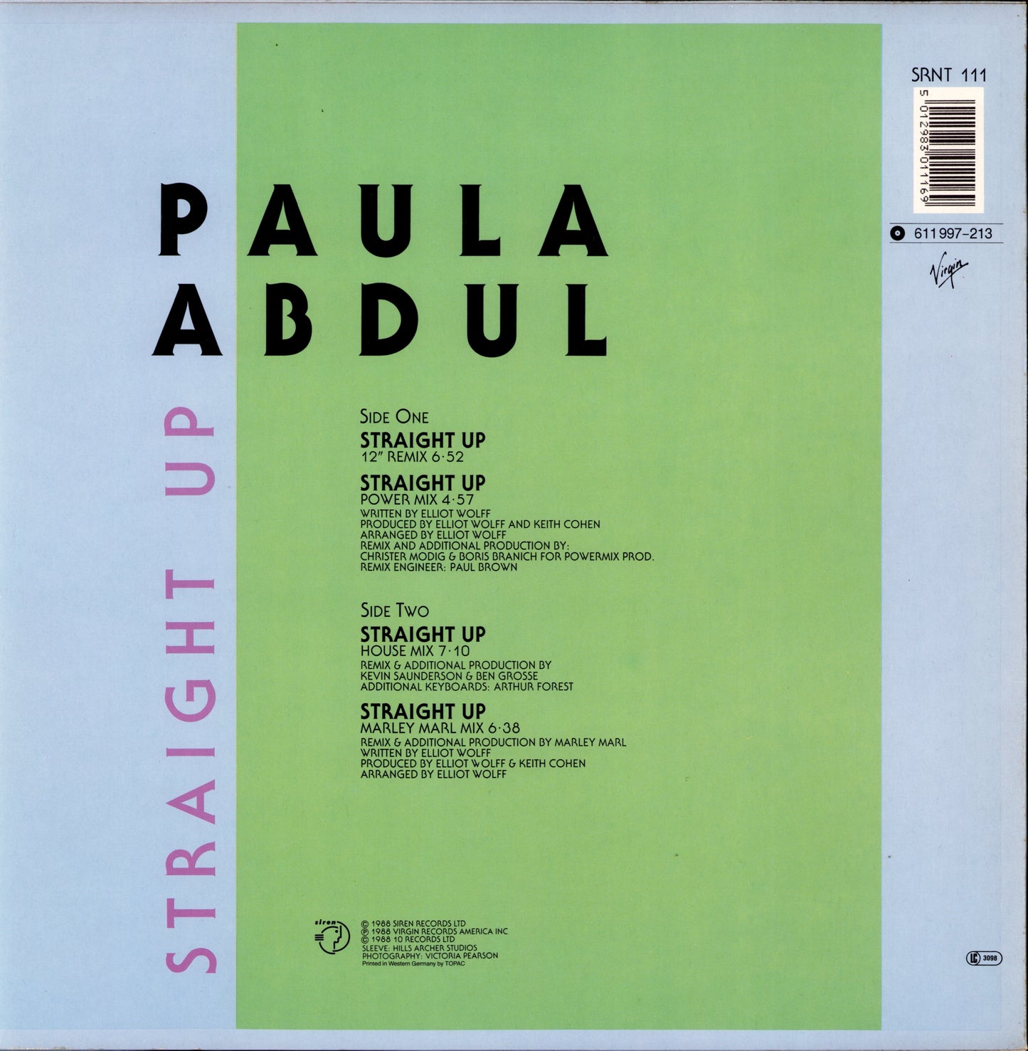 Paula Abdul ‎- Straight Up Vinyl 12" Maxi-Single