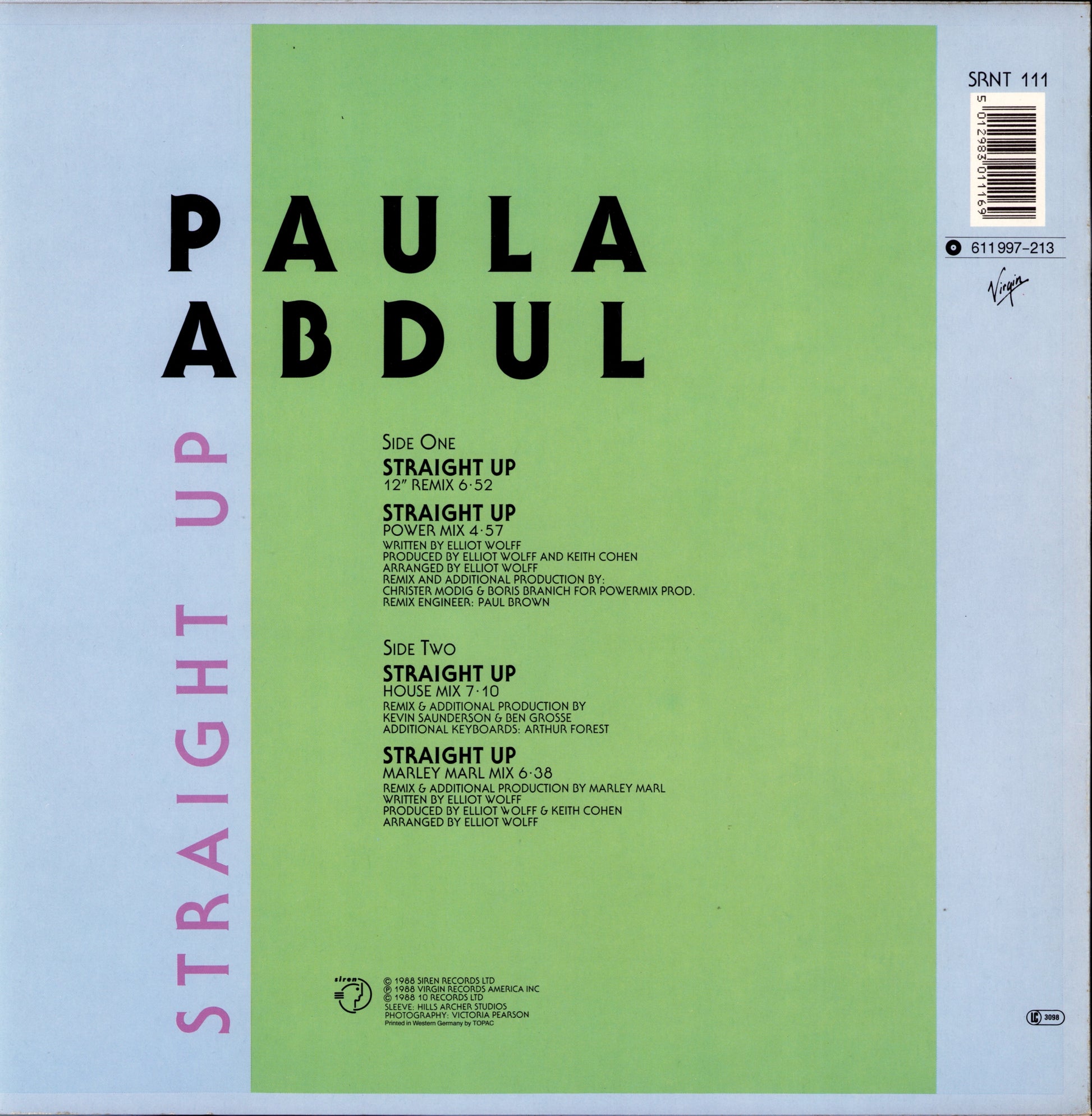 Paula Abdul ‎- Straight Up Vinyl 12" Maxi-Single