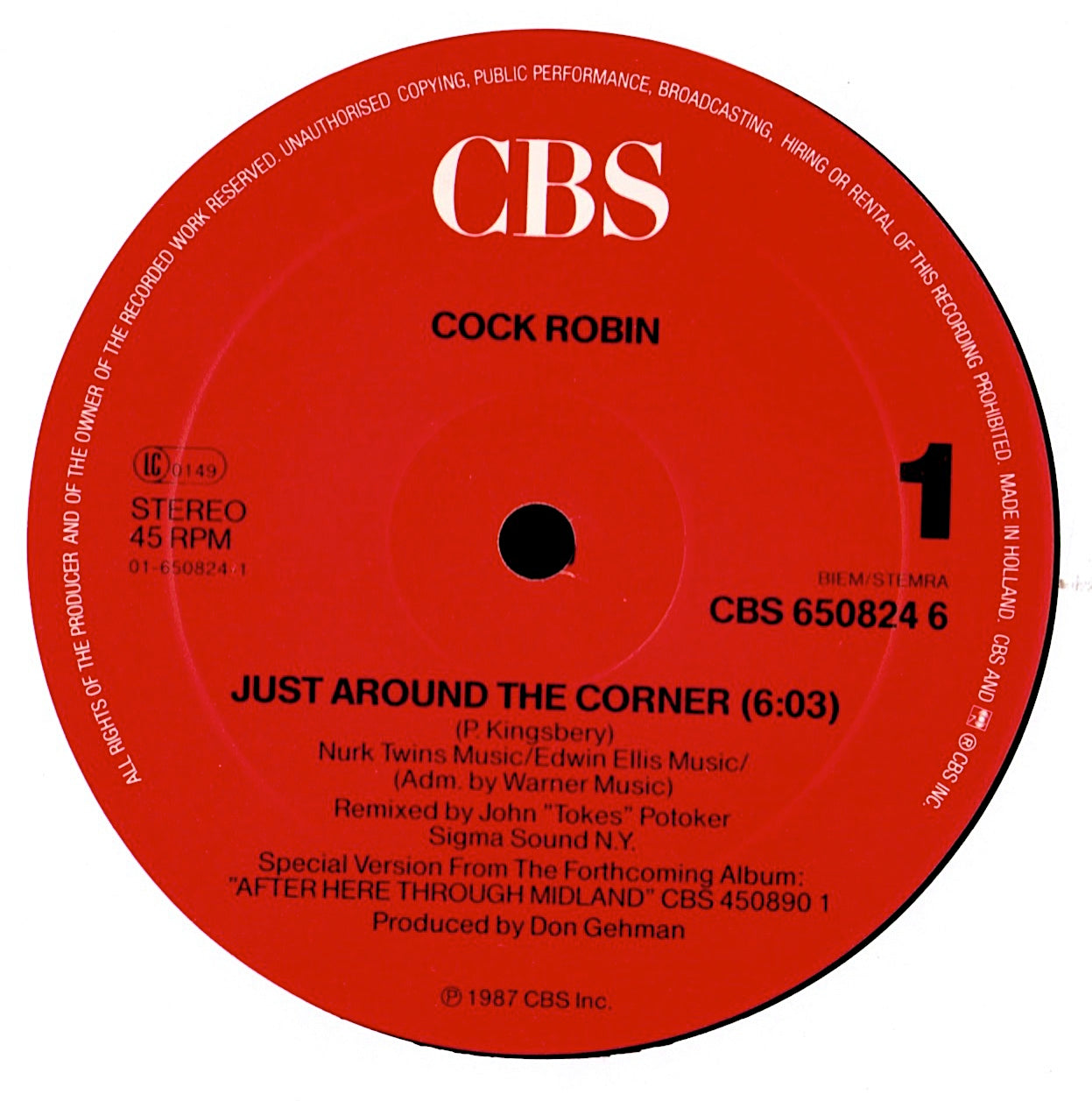 Cock Robin – Just Around The Corner Special Version Vinyl 12" Maxi-Single