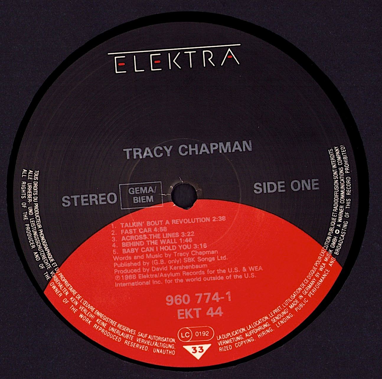 Tracy Chapman ‎- Tracy Chapman Vinyl LP Kopie