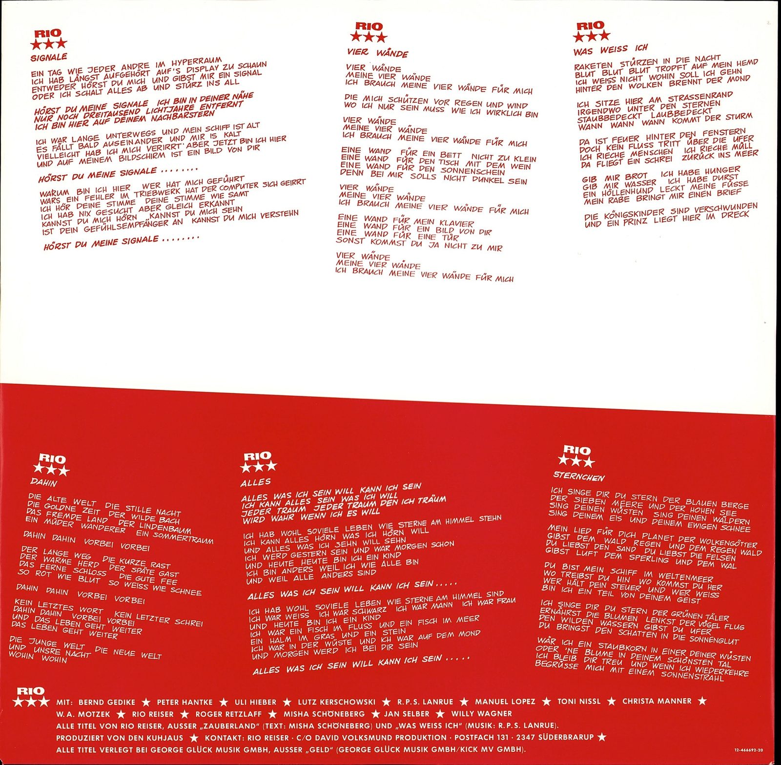 Rio Reiser - Rio I. Vinyl LP Kopie