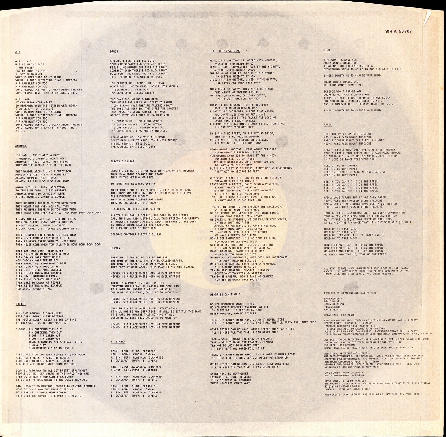 Talking Heads - Fear Of Music Vinyl LP Kopie