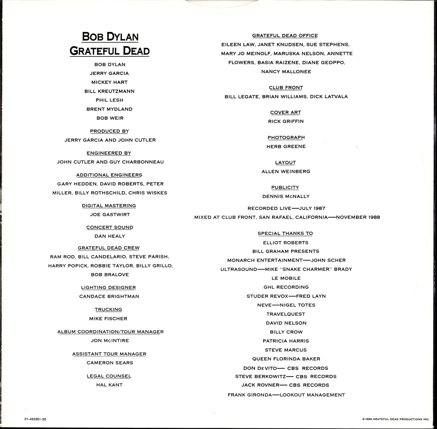 Dylan & The Dead ‎– Dylan & The Dead Vinyl LP