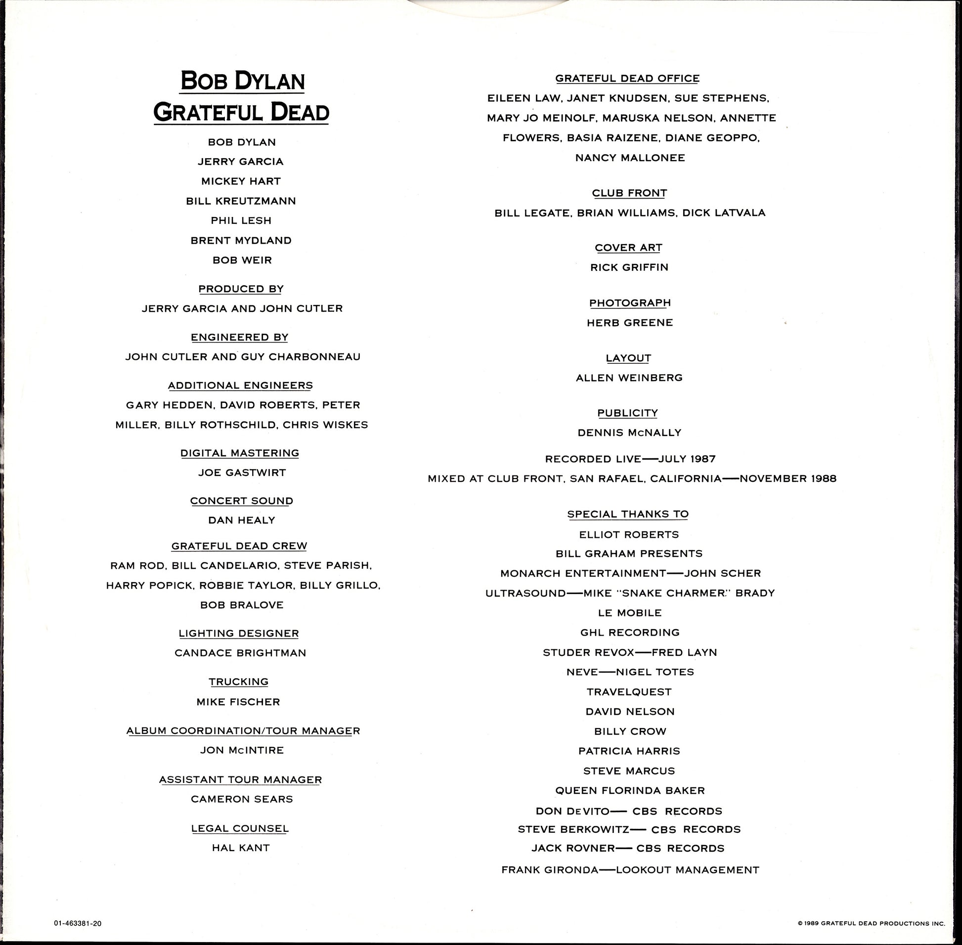 Dylan & The Dead ‎– Dylan & The Dead Vinyl LP